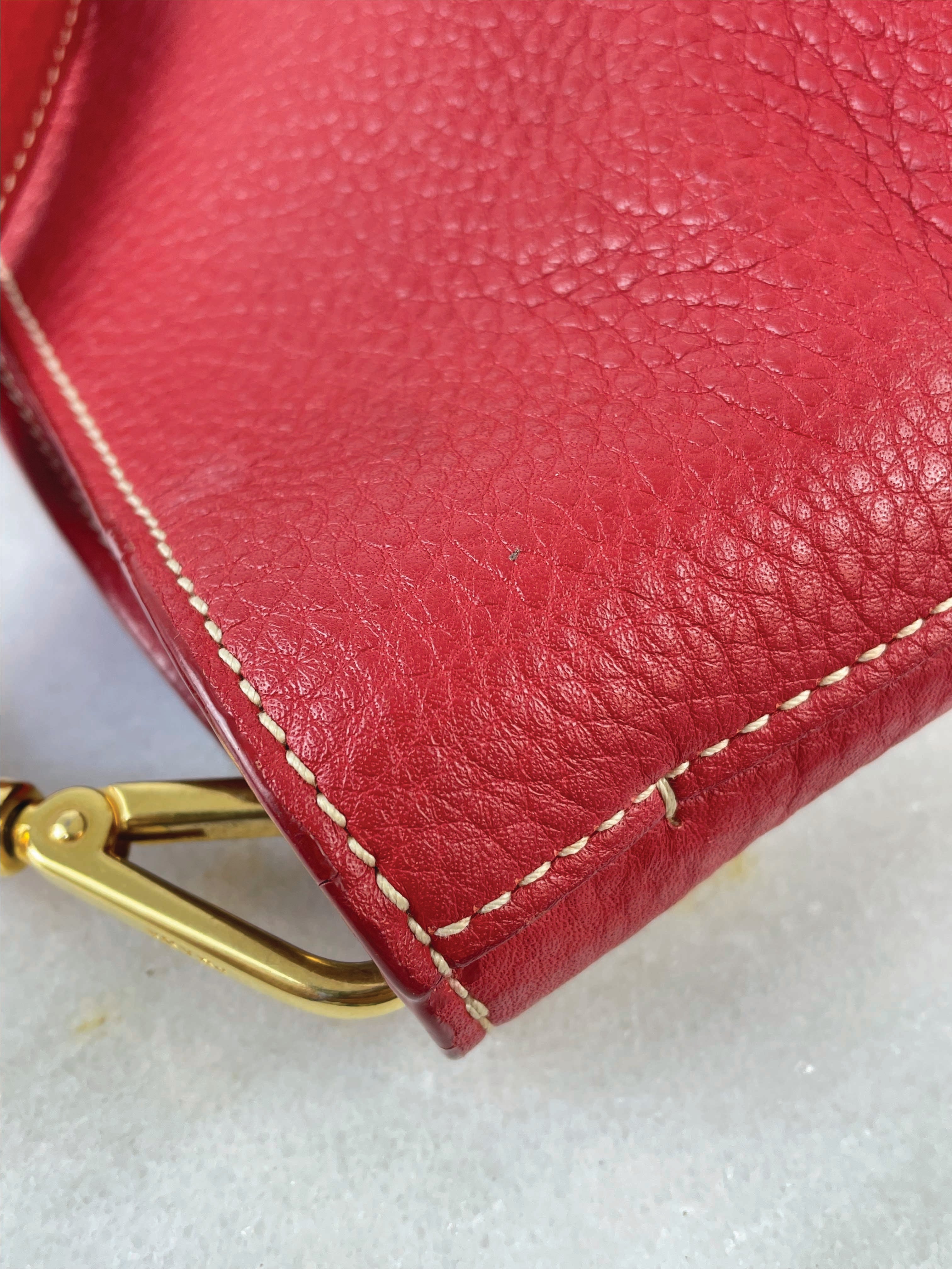 Prada Red Vitello Daino Tote Bag W/ Strap