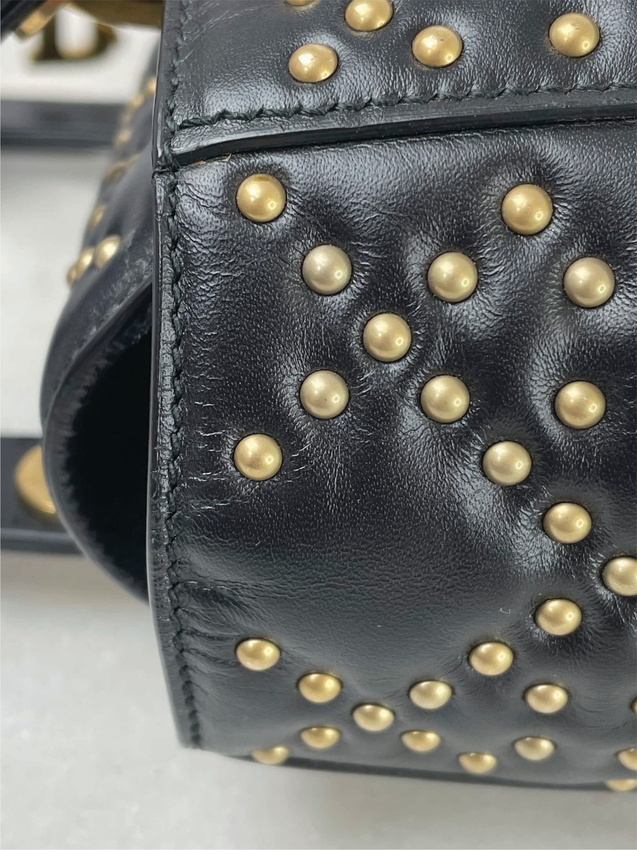 Christian Dior Black Supple Lady Dior Medium Studded Hand Bag W/ Strap