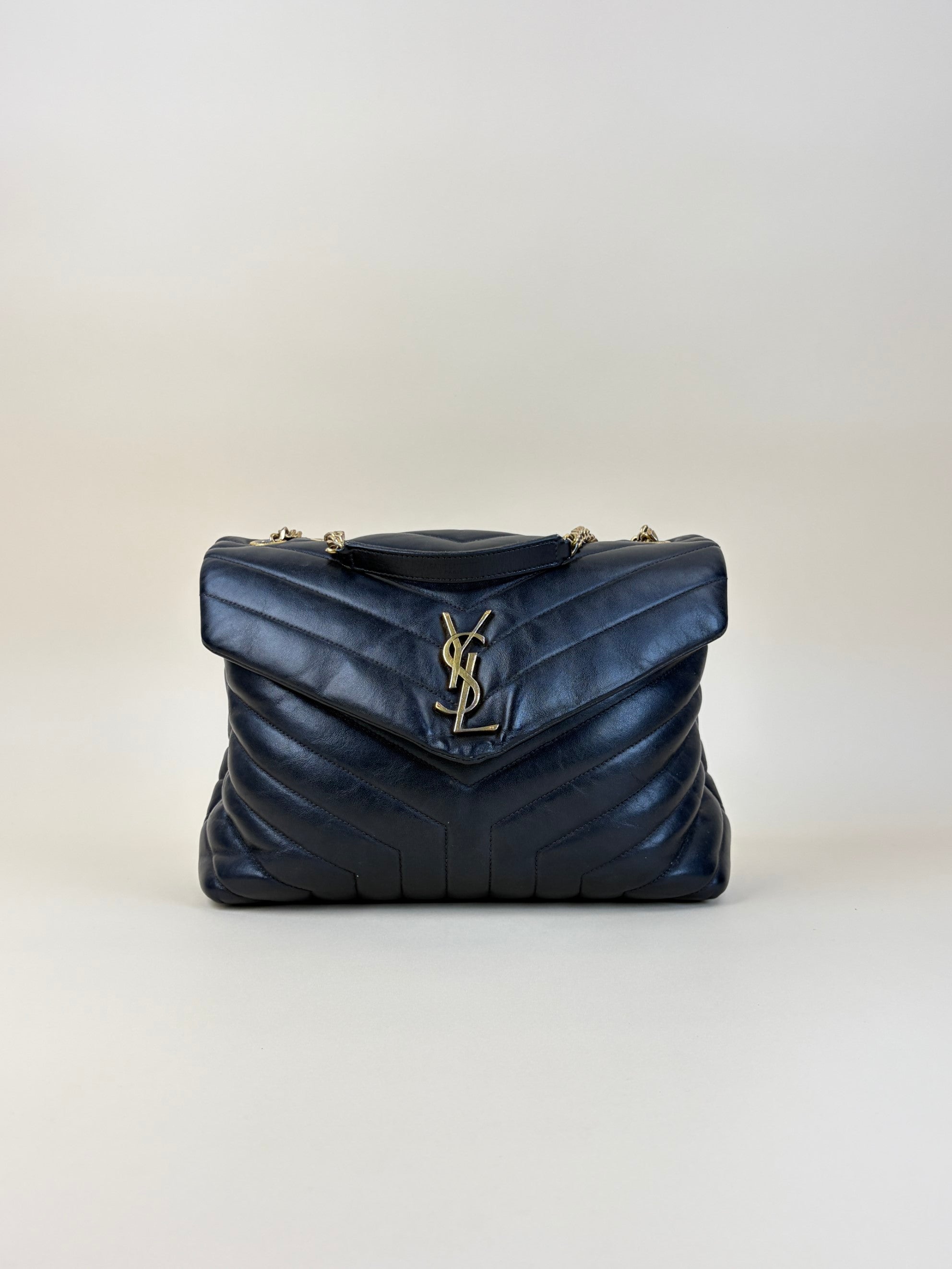 YSL Black Quilted Monogram Medium Loulou Chain Shoulder Bag
