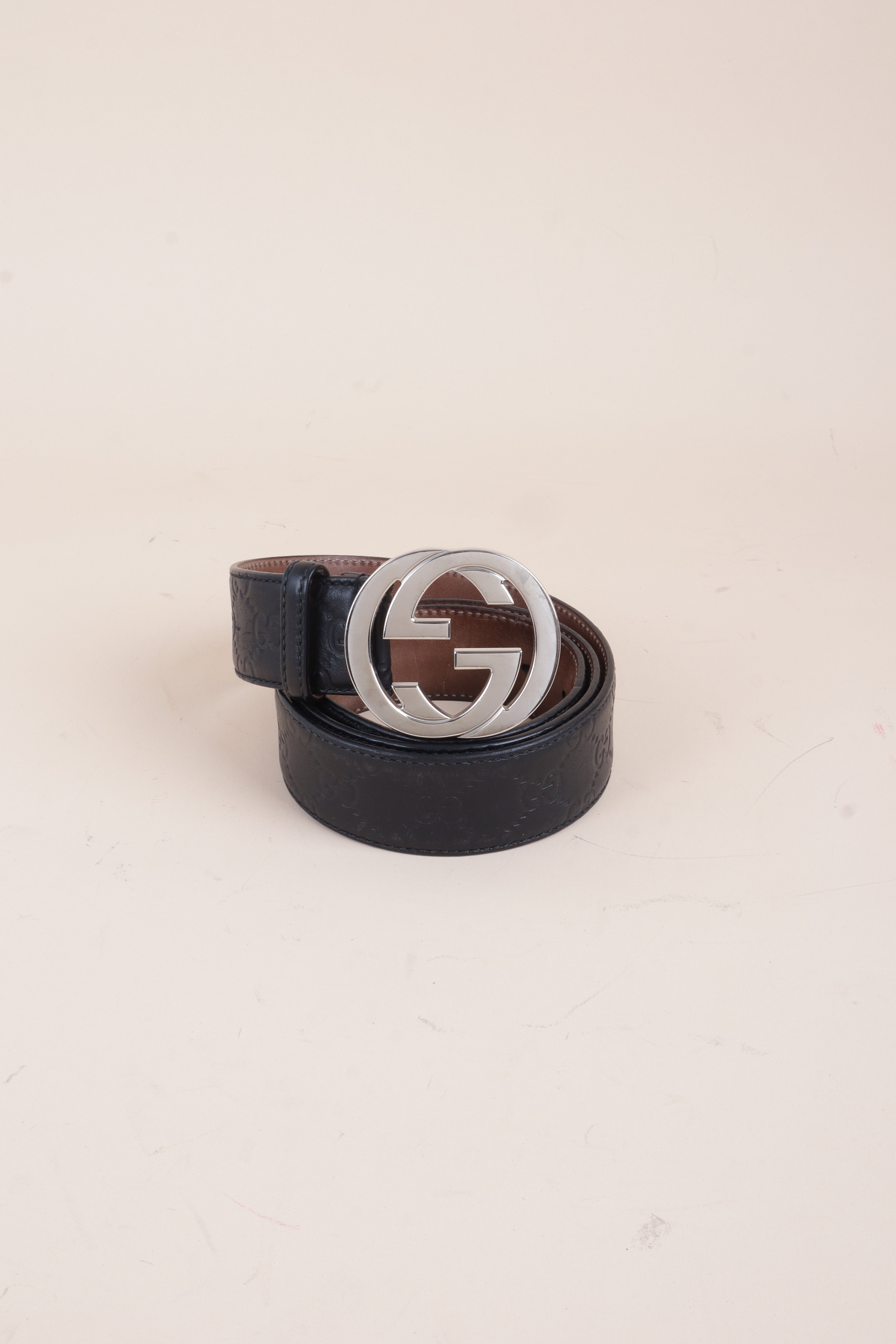 Gucci Black Interlocking G Buckle Belt 38
