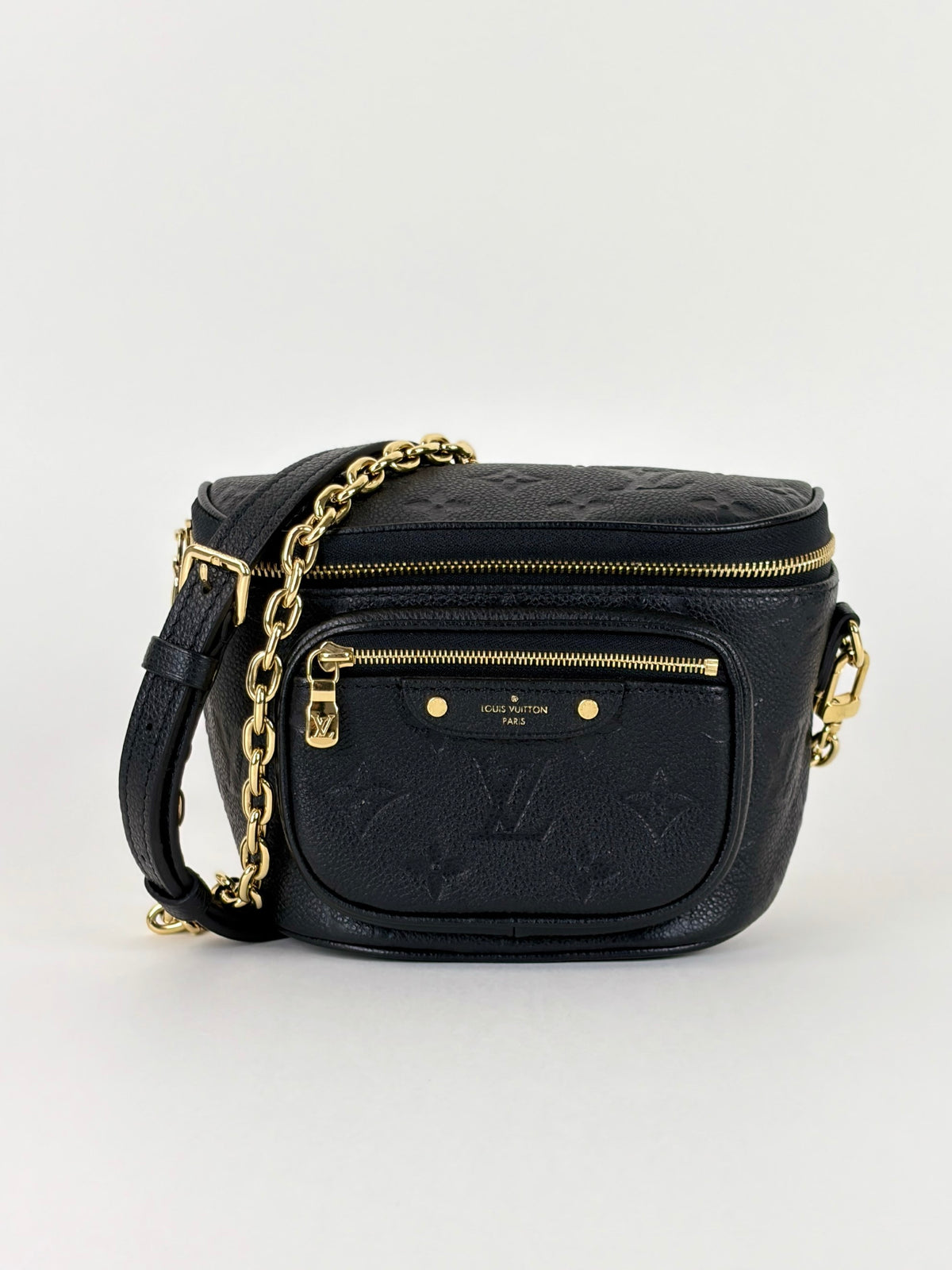LOUIS VUITTON black monogram empreinte leather mini bumbag