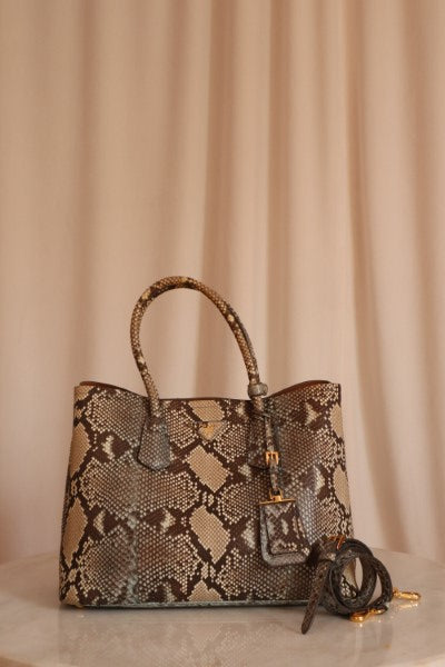 Prada Bicolor Python Cuir Medium Double Tote Bag-handbag-Prada-The Closet Egypt