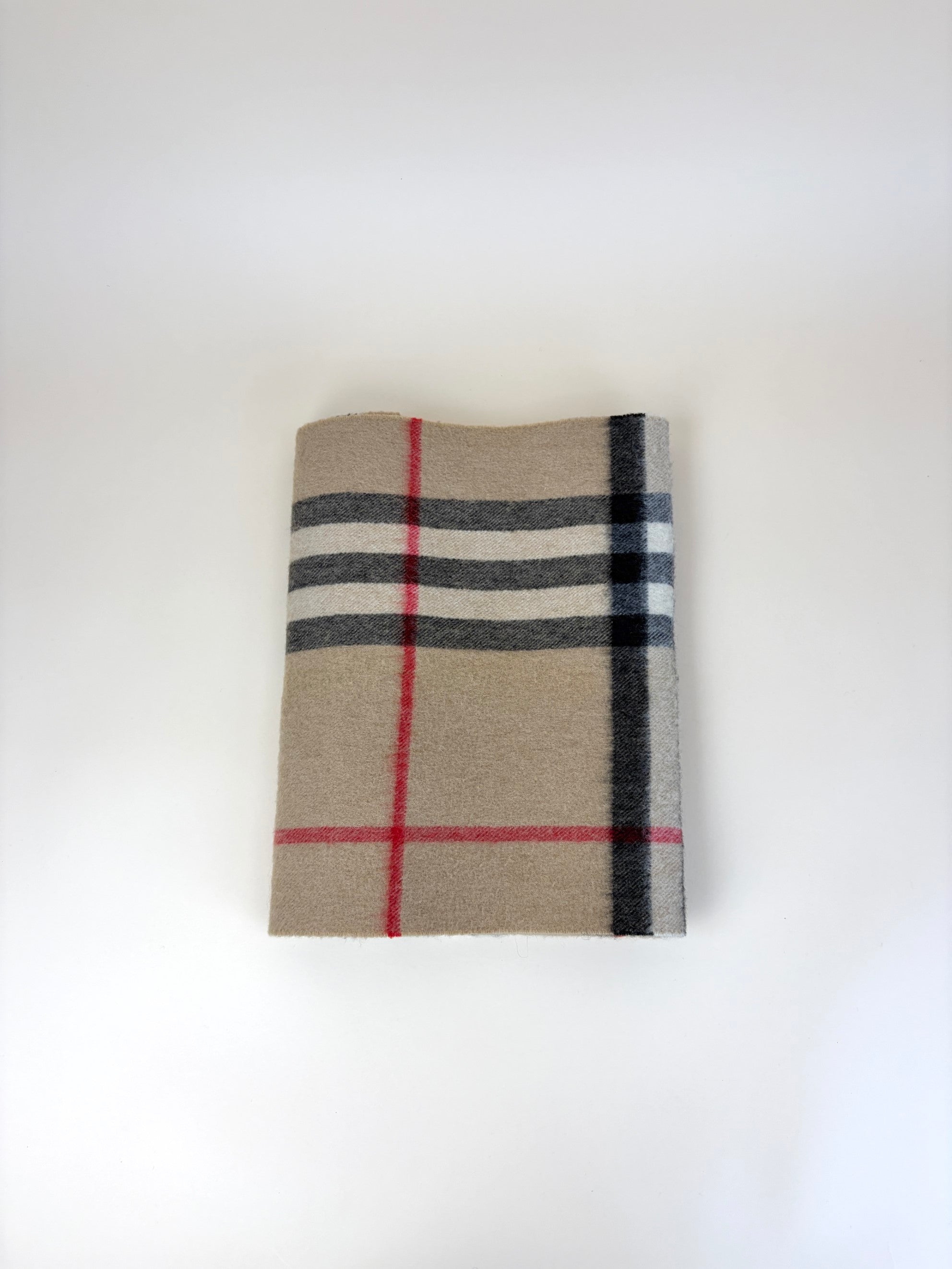 Burberry Beige Cashmere Vintage Check Fringe Scarf
