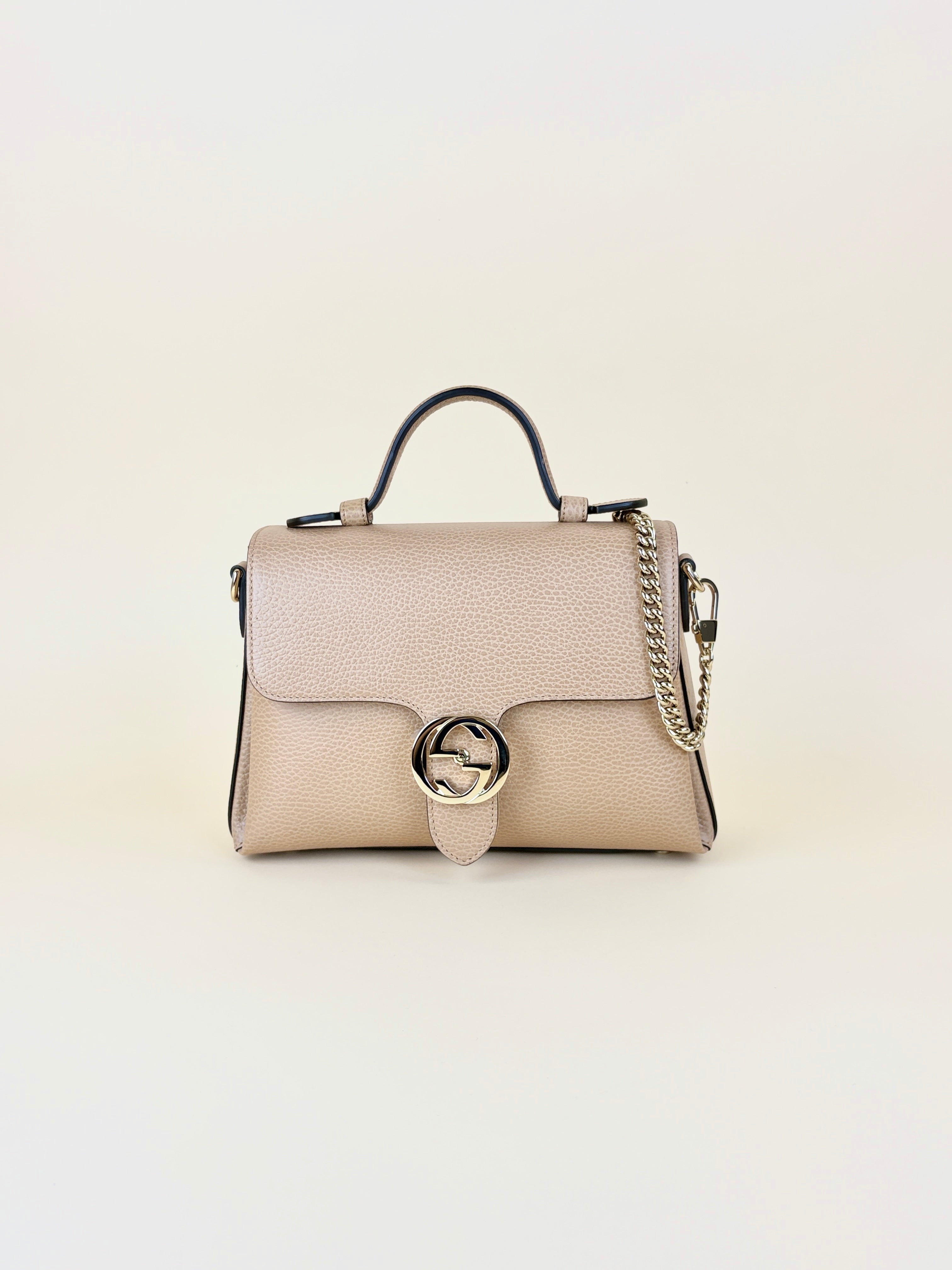 Gucci Beige Dollar Interlocking G Top Handle Shoulder Bag with Strap
