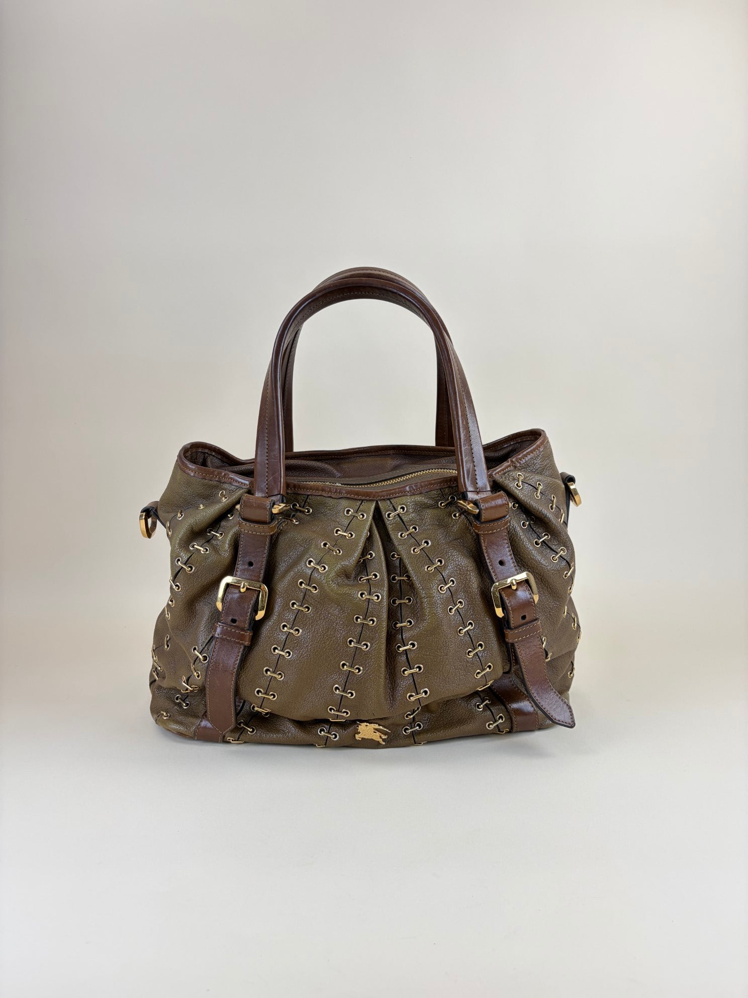 BURBERRY metal stitch large Lowry tote bag brown