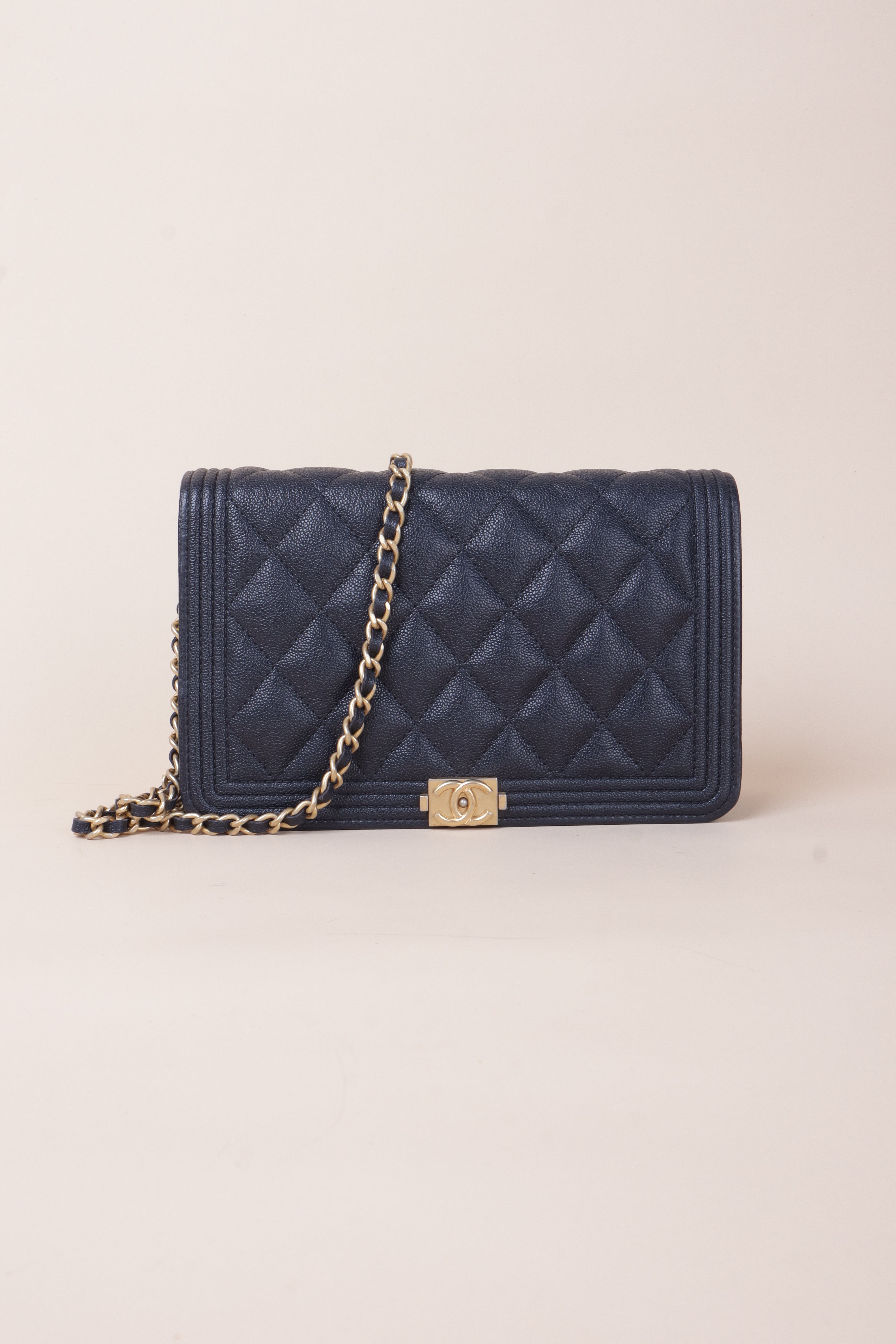 chanel black boy wallet on chain
