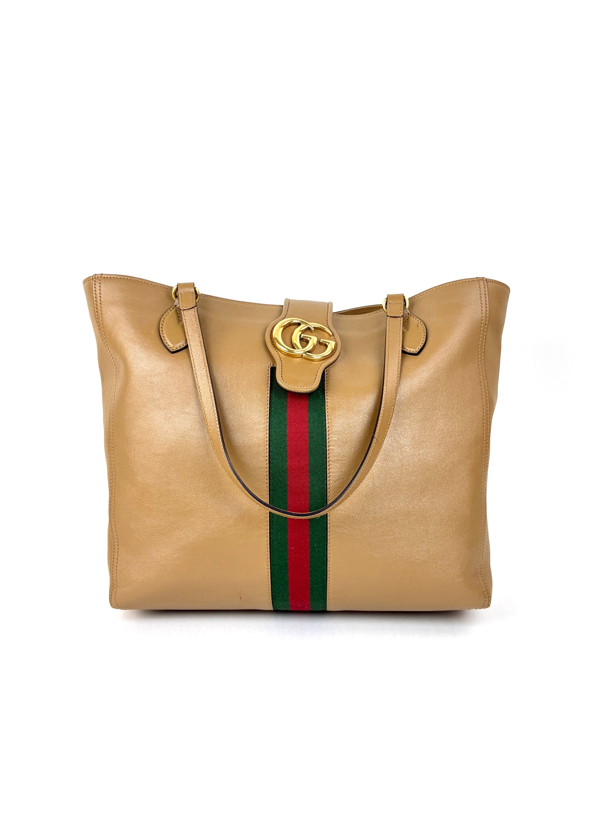 Gucci brown new Sakai calfskin lux web medium dahlia tote bag