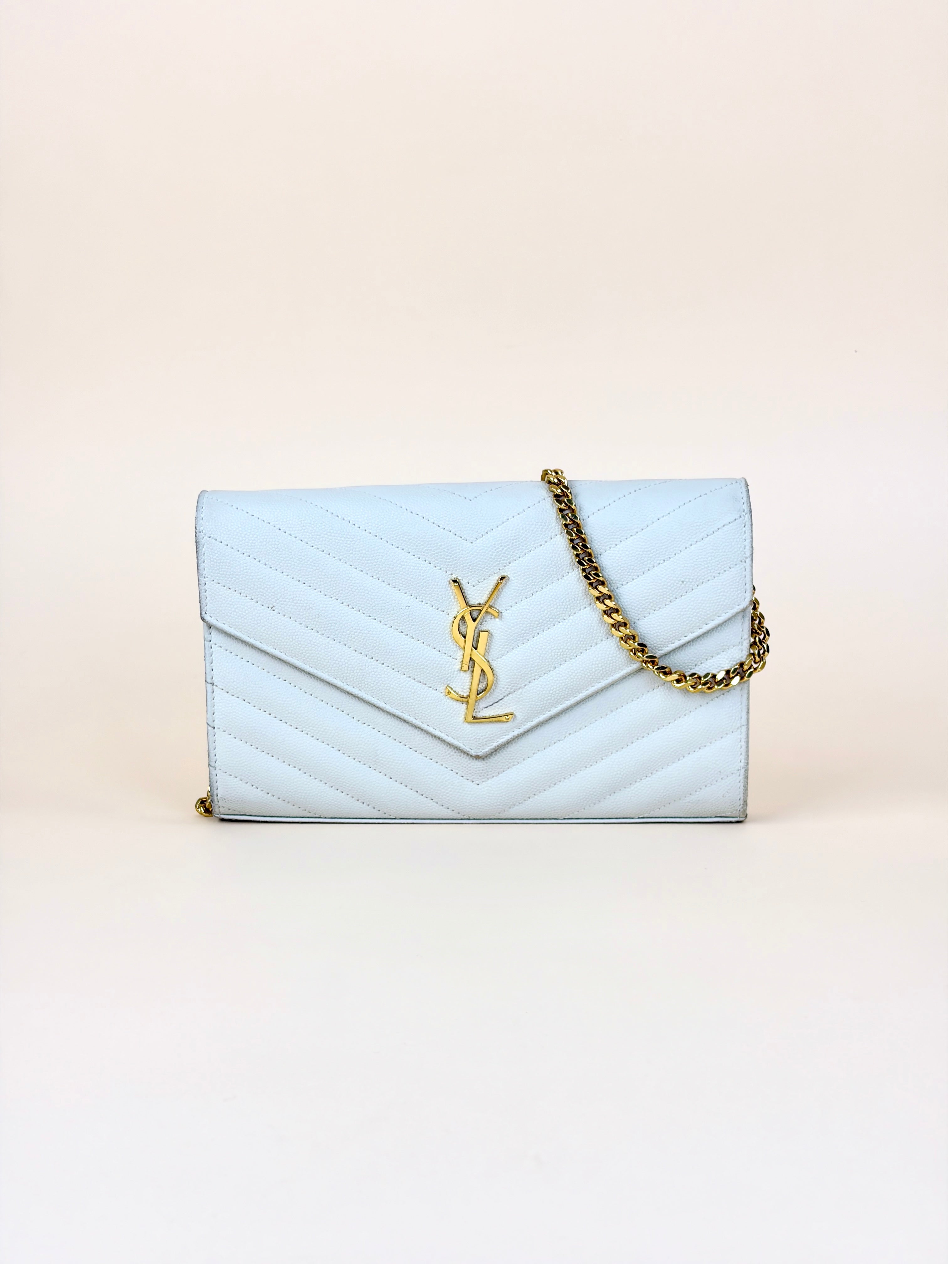 YSL White Classic Cassandre Wallet On Chain