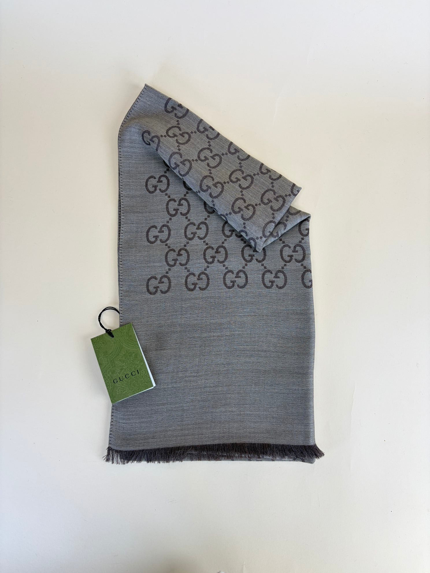 Gucci Dark Brown GG Monogram Wool Silk Scarf