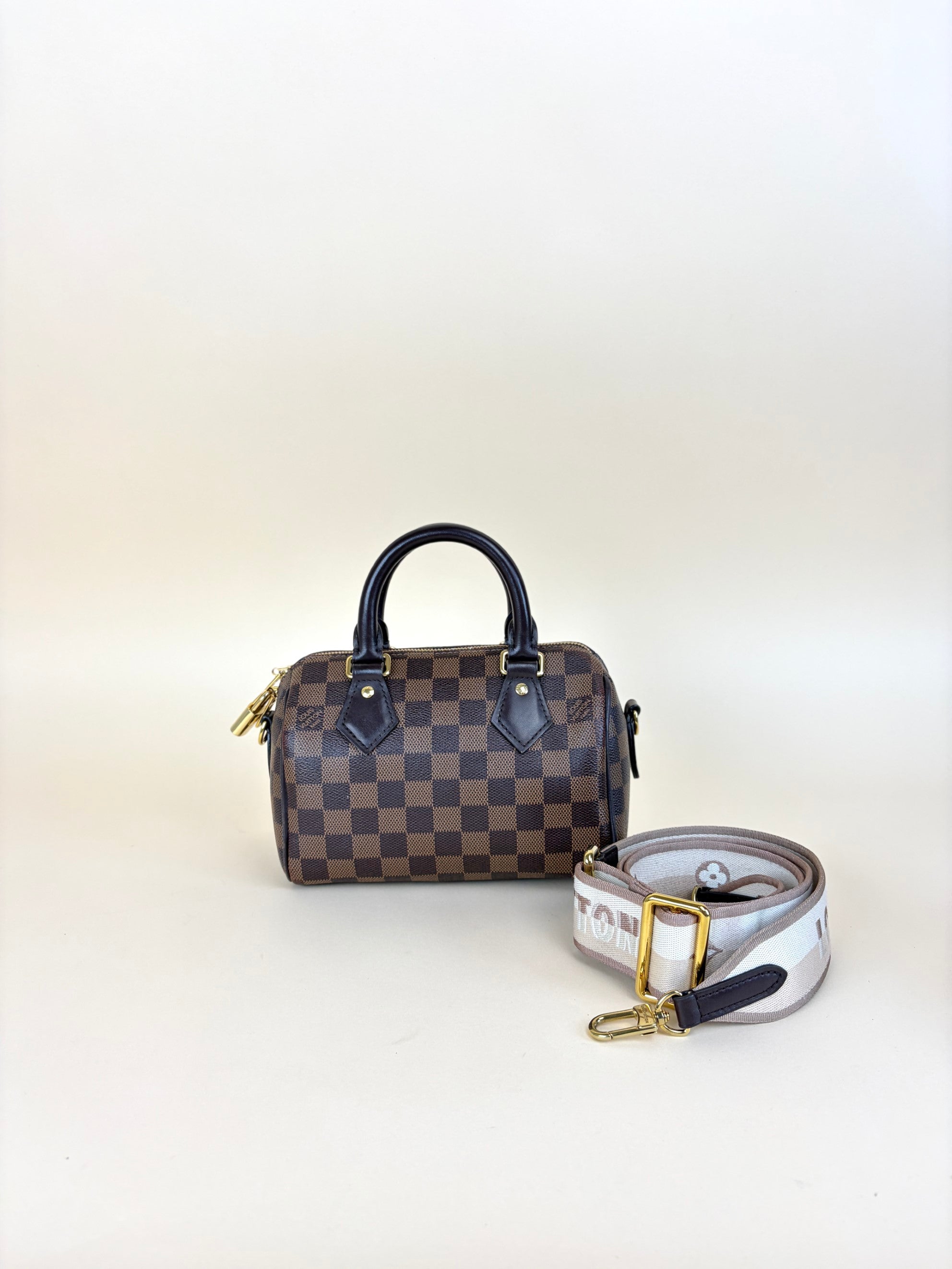 Louis Vuitton Damier Ebene Speedy Bandouliere 20 Tote Bag
