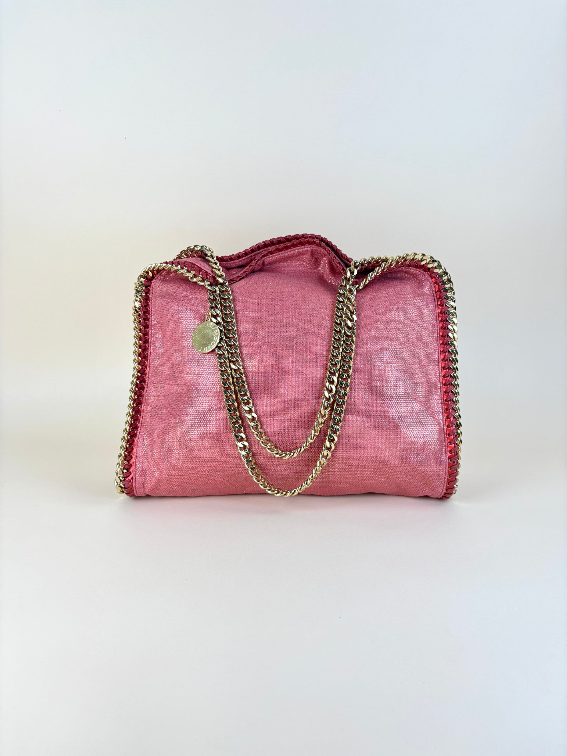 Stella McCartney PINK/red shiny and metallic trimmed leather fold over bag