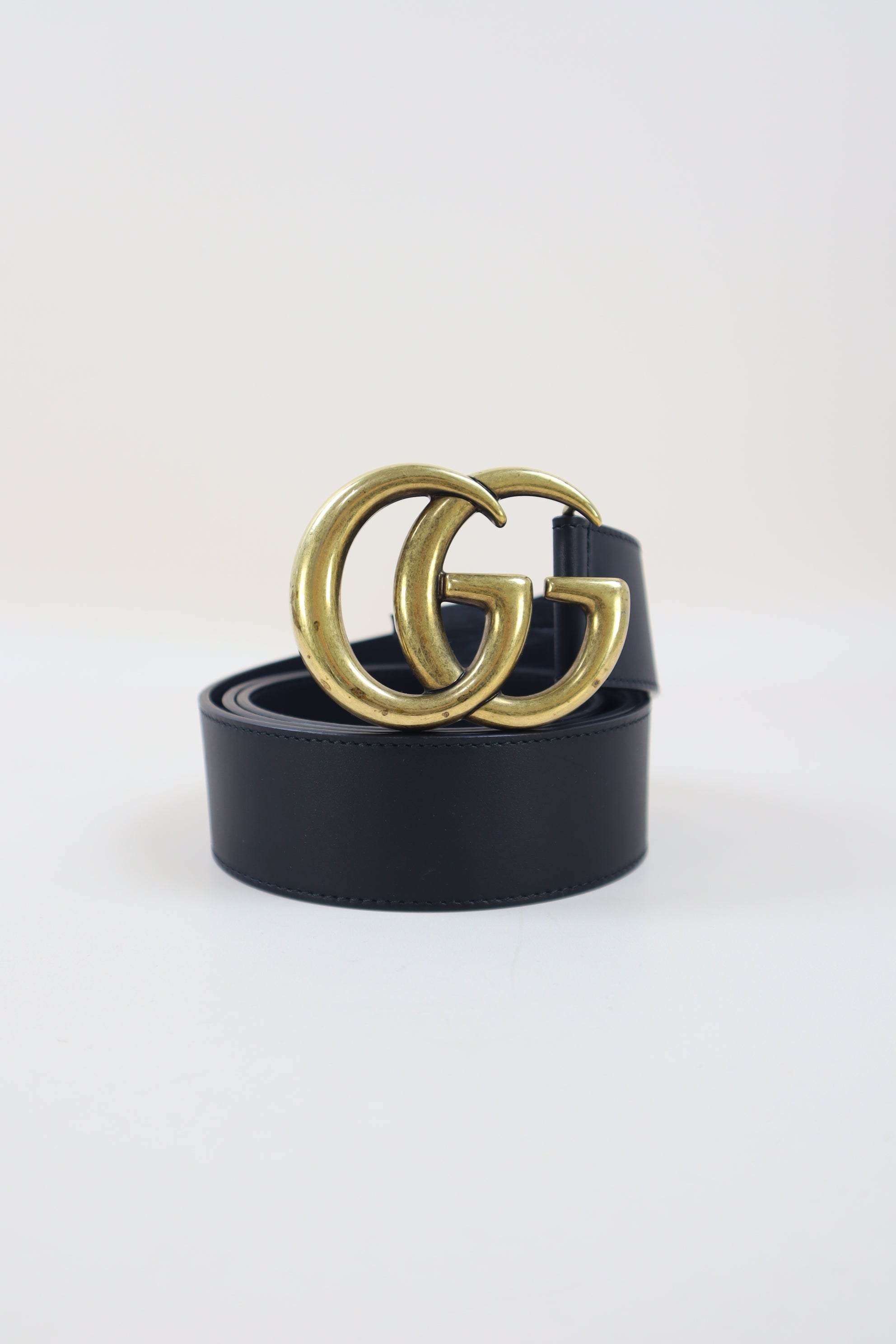 Gucci Black GG Wide Belt with Shiny Buckle 38