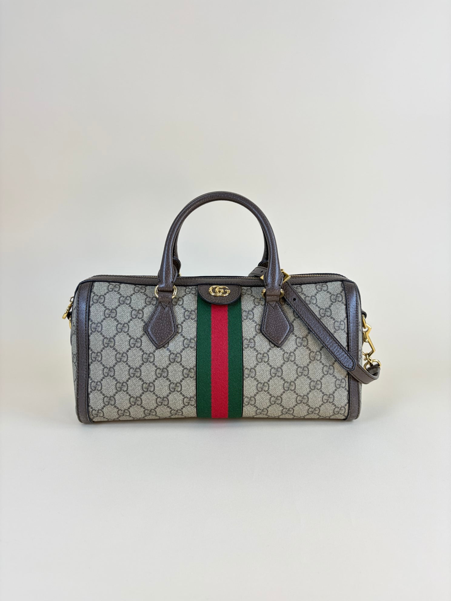 Gucci Bicolor GG Supreme Monogram Web Medium Ophidia Boston Bag