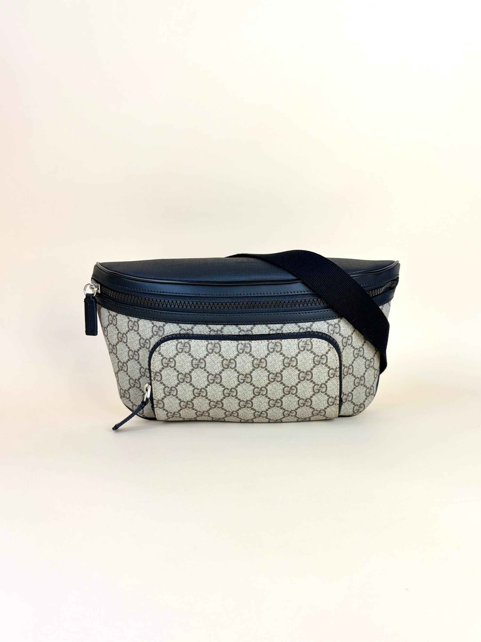 Gucci black calfskin GG Supreme Monogram Large Belt