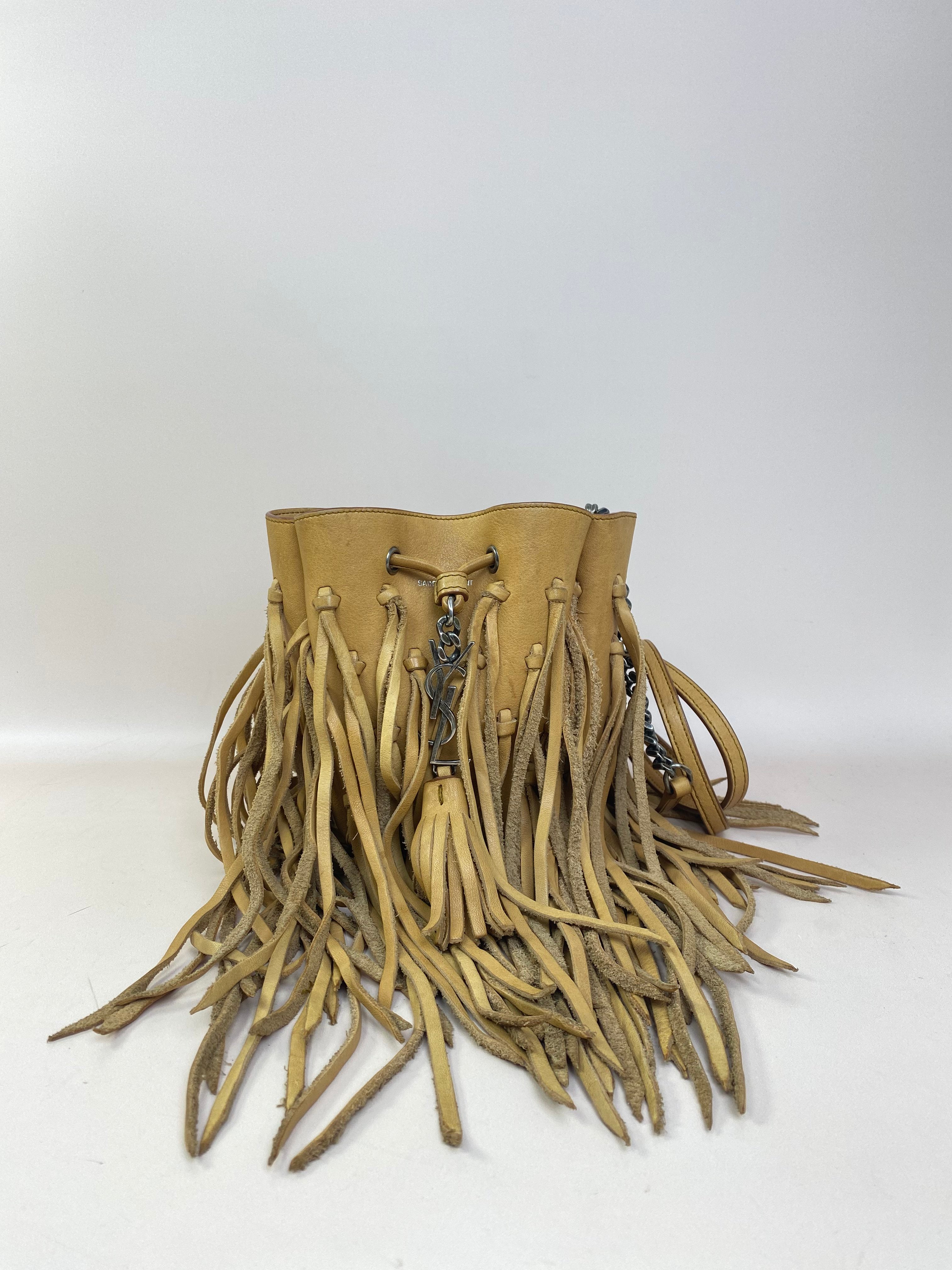 YSL Camel Monogram Mini Bourse Bucket Crossbody Bag