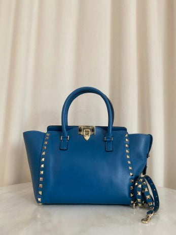 Valentino Blue Vitello Small Rockstud Two Way Tote Bag-handbag-Valentino-The Closet Egypt
