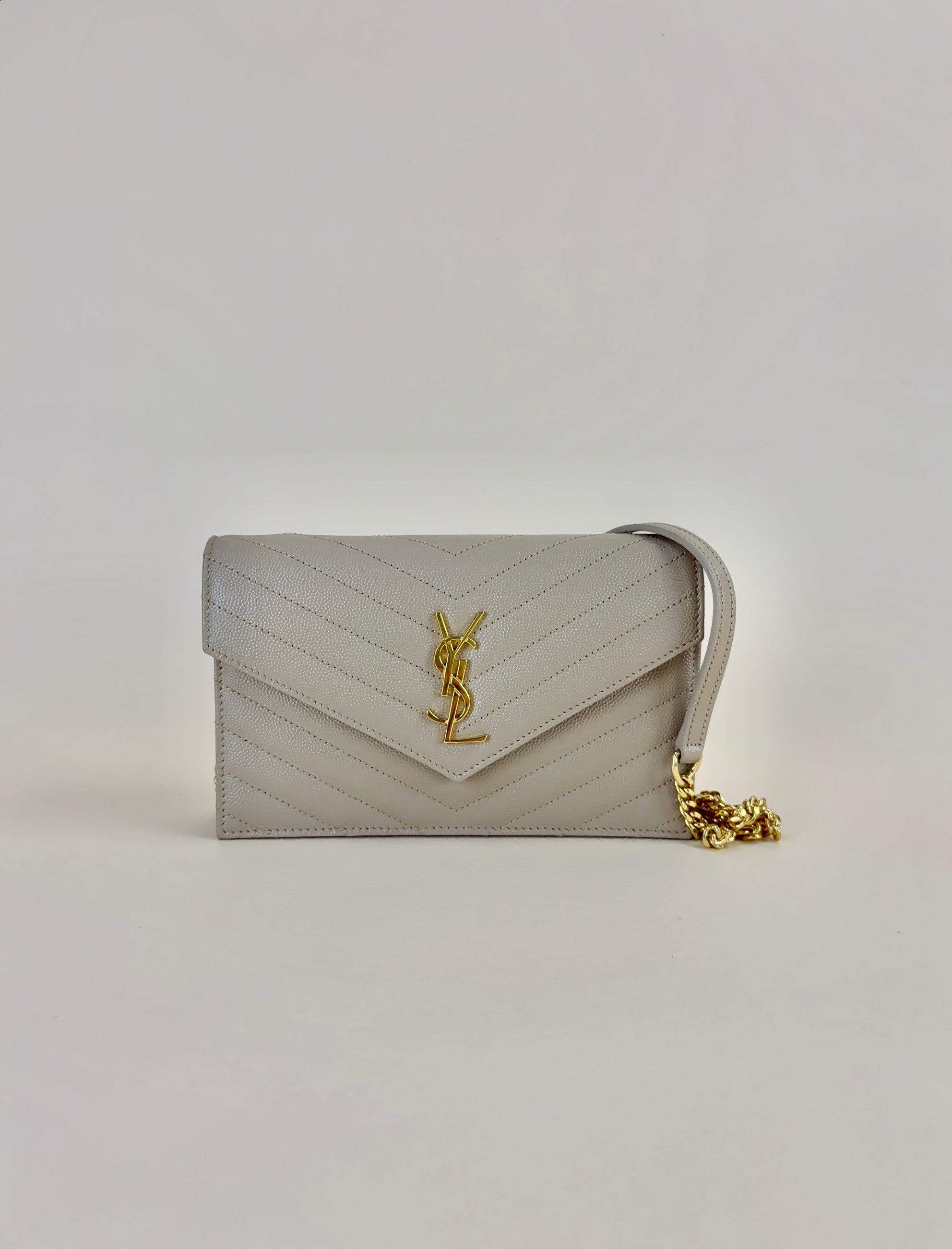 YSL Dark Beige Cassandre Envelope Wallet On Chain