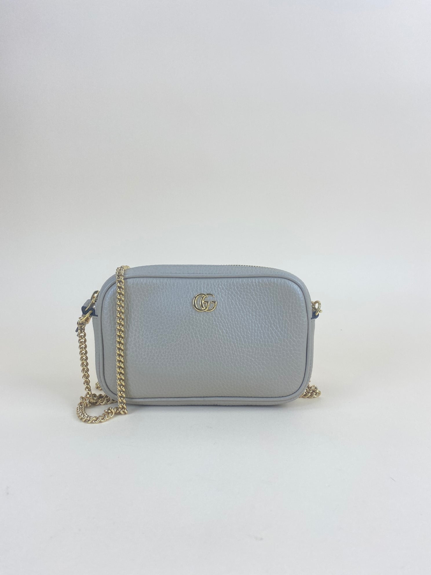 Gucci Beige GG Marmont Mini Camera Bag with Chain