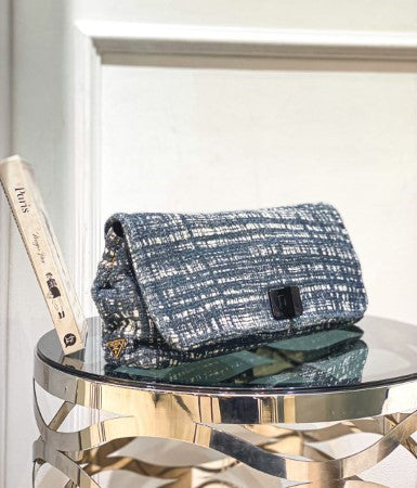 Prada Bicolor Tweed Turnlock Flap Clutch-Clutch-Prada-The Closet Egypt