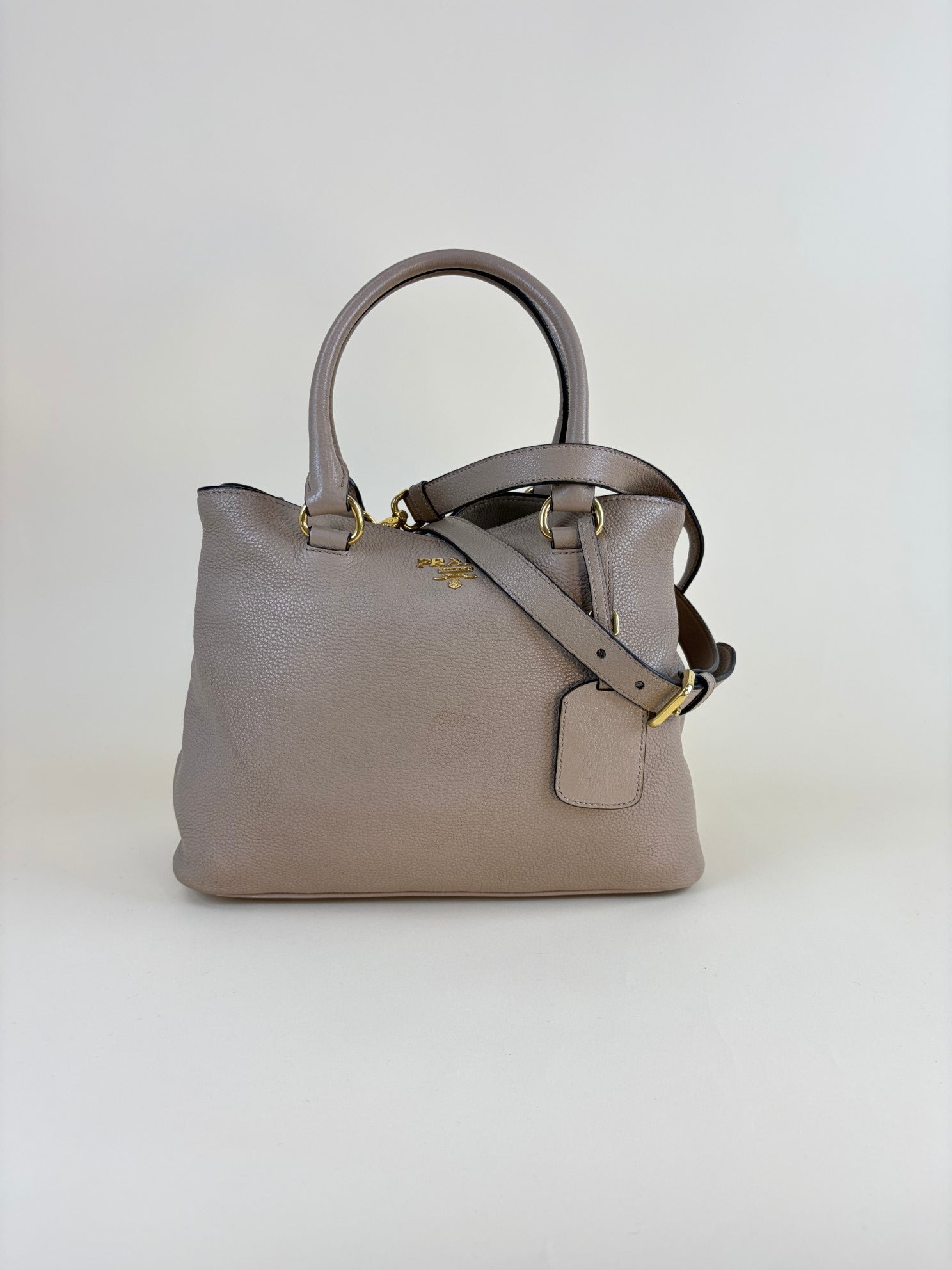 Prada beige Vitello phenix shoulder tote bag