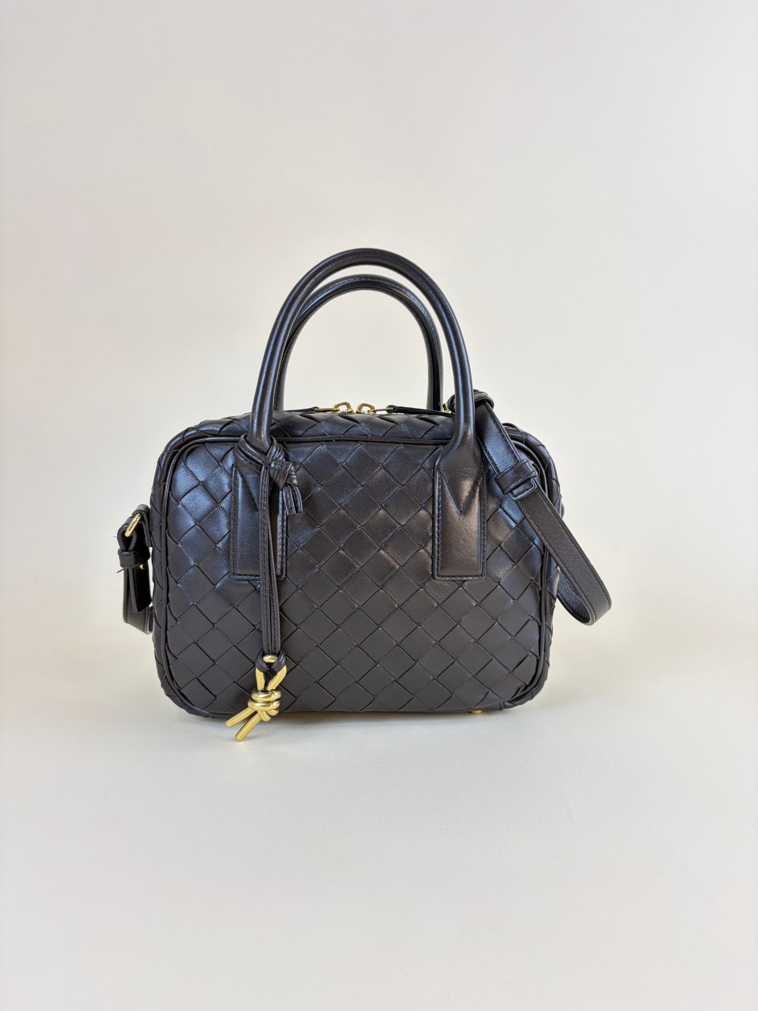 Bottega Veneta brown fondant Intrecciato woven Nappa lather small getaway bag