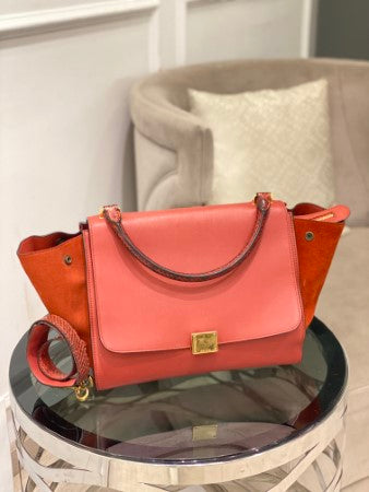 Celine Orange Red Python Trapeze Medium Bag-handbag-Celine-The Closet Egypt