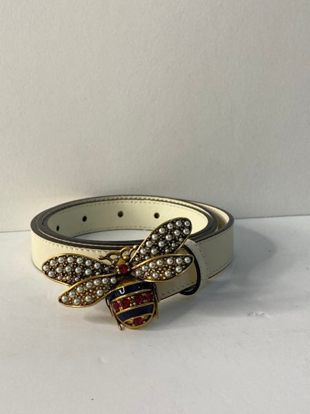 Gucci Beige Queen Margaret Bee Belt 34-Belt-Gucci-The Closet Egypt