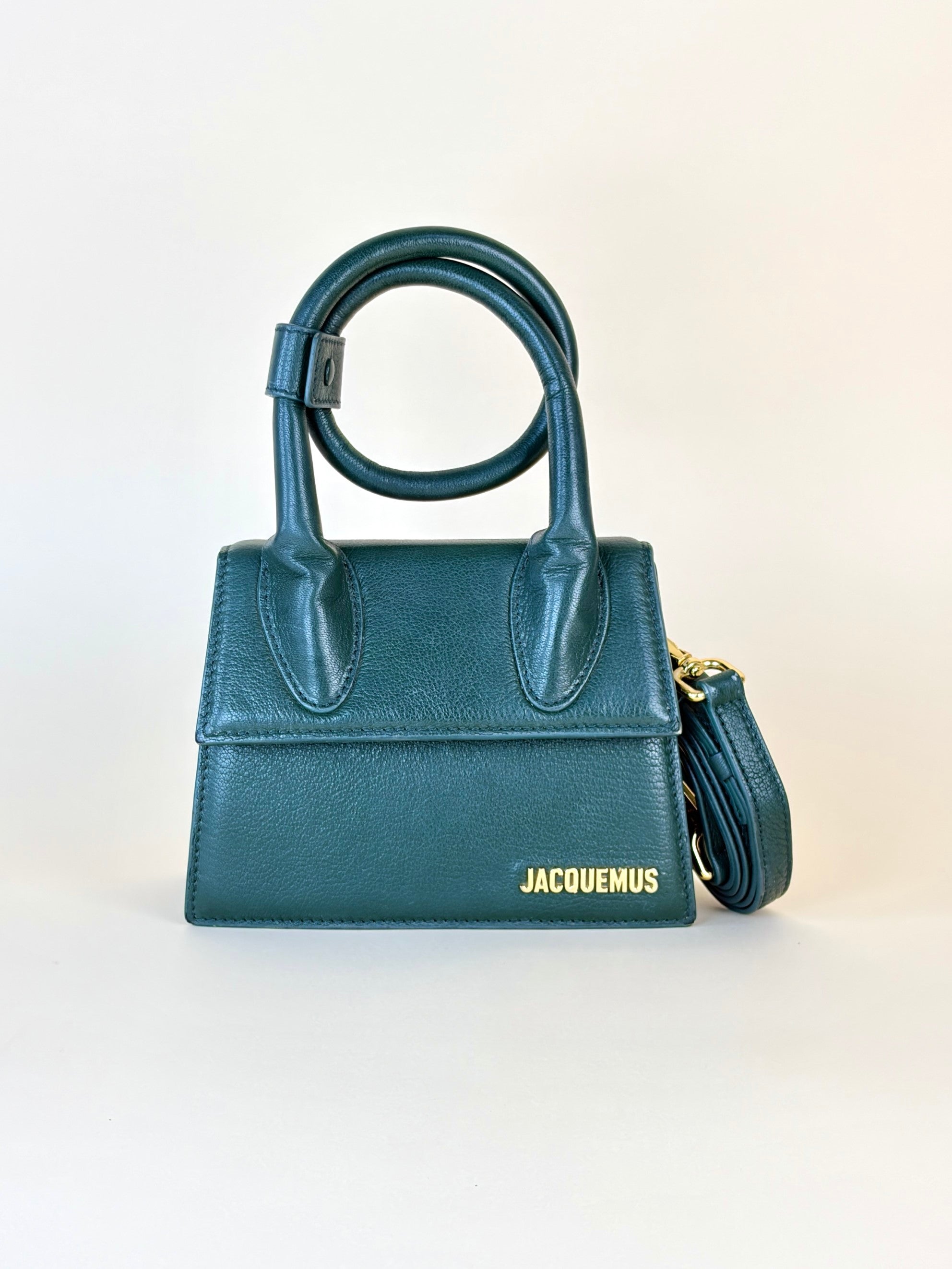 Jacquemus Dark Green soft grained leather the knot Chiquita coiled hand bag