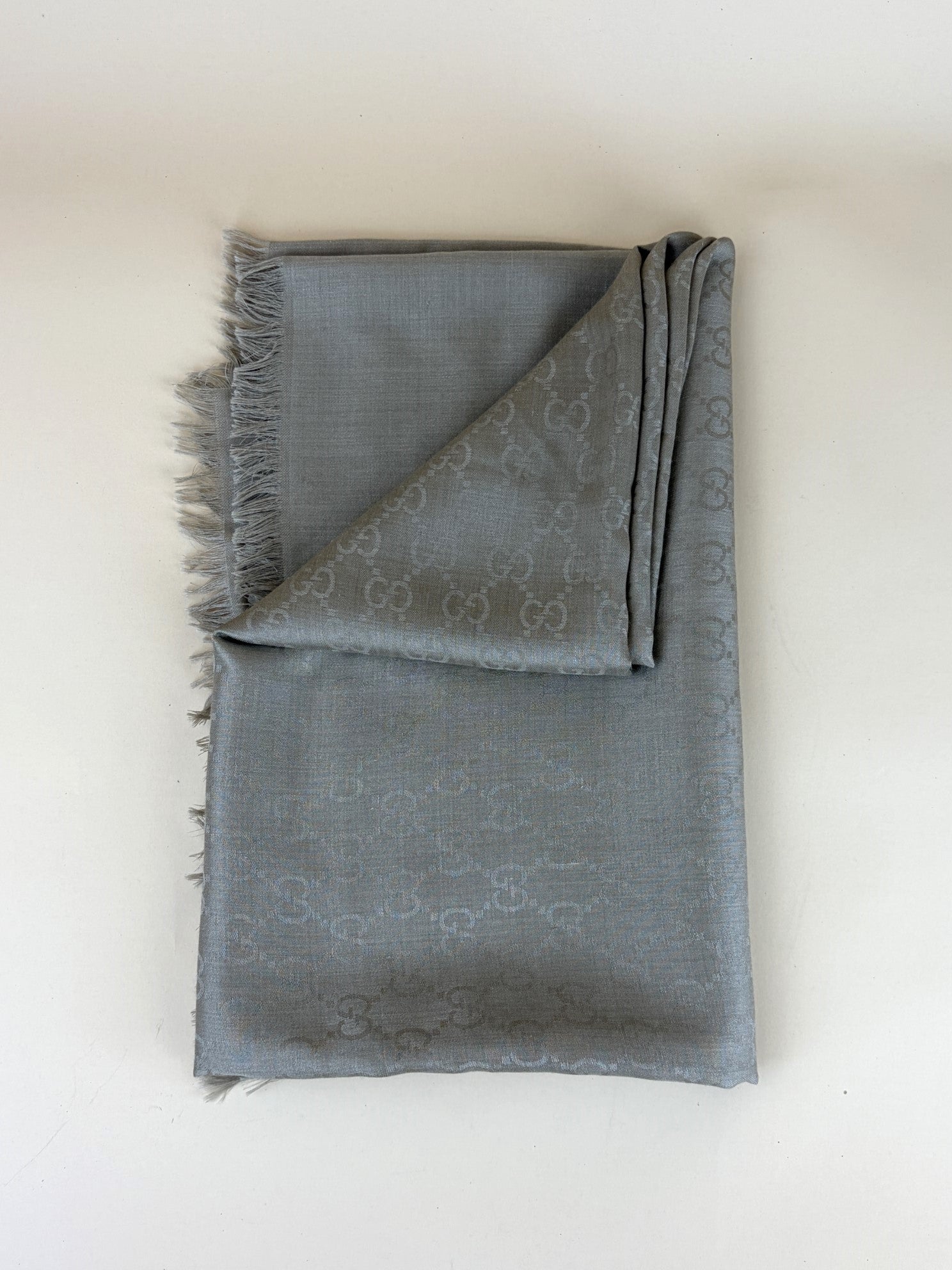 Gucci gg light brown silk wool scarf