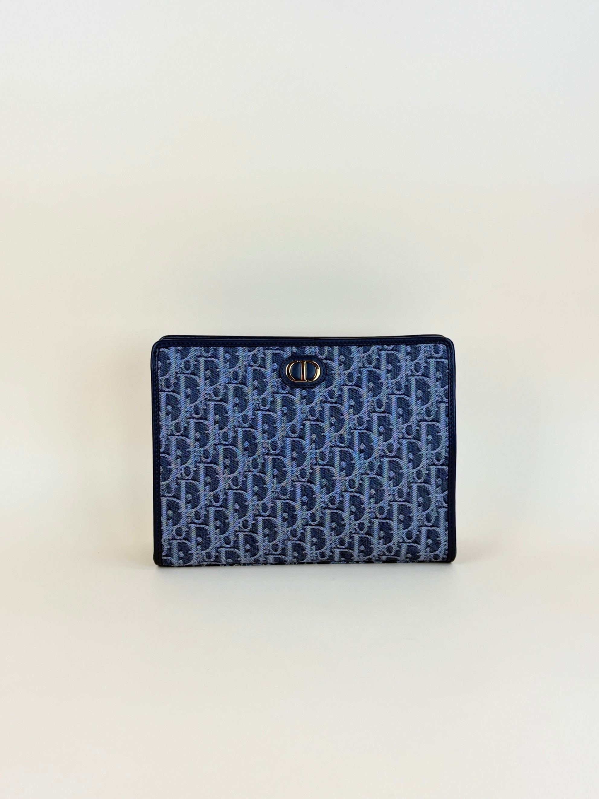 Dior grey denim oblique jacquard 30 Montaigne dea pouch