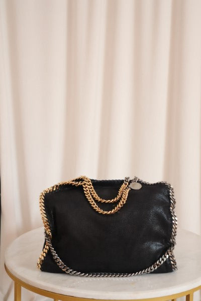 Stella Mccartney Black Falabella 3 Chains Foldover Tote Bag-handbag-Stella Mccartney-The Closet Egypt