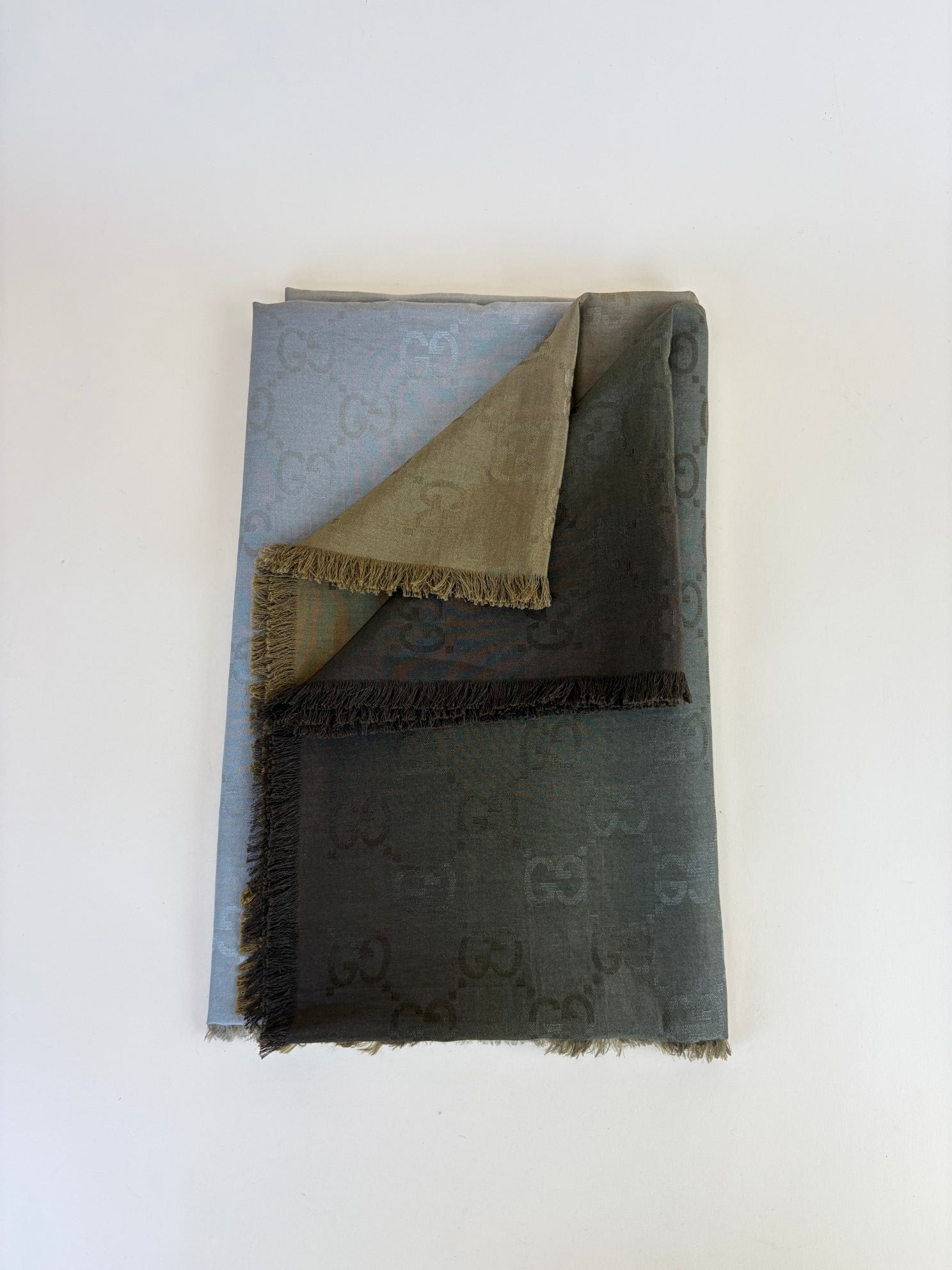 Gucci jaquard GG brown light brown silk cotton shawl Scarf