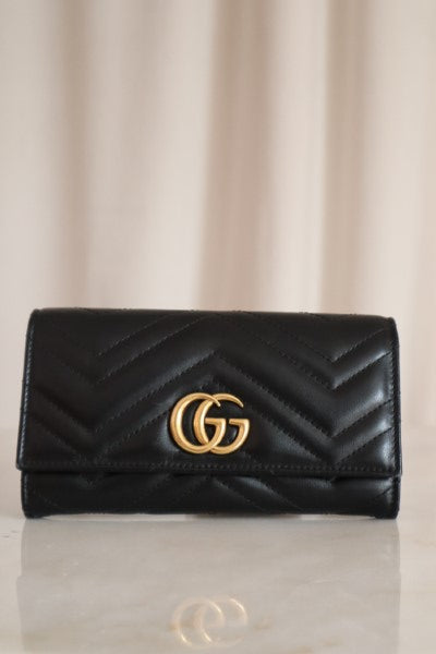 Gucci Black GG Marmont Flap Long Continental Wallet-wallet-Gucci-The Closet Egypt