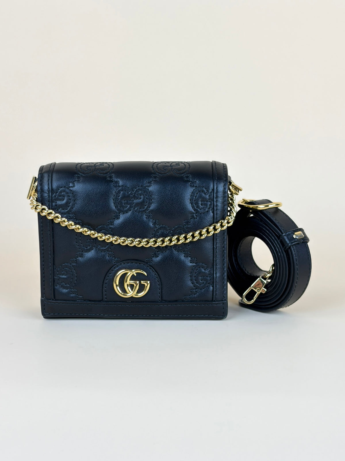 Gucci Black GG matelasse leather mini messanger bag