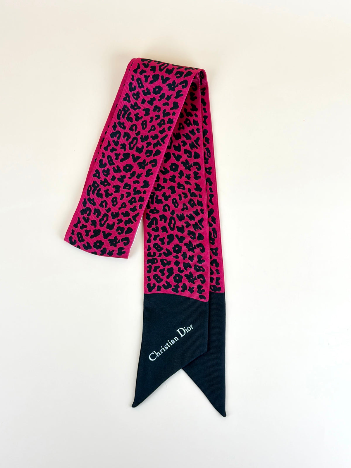 Dior pink/black leopard animal print mitzah silk scarf