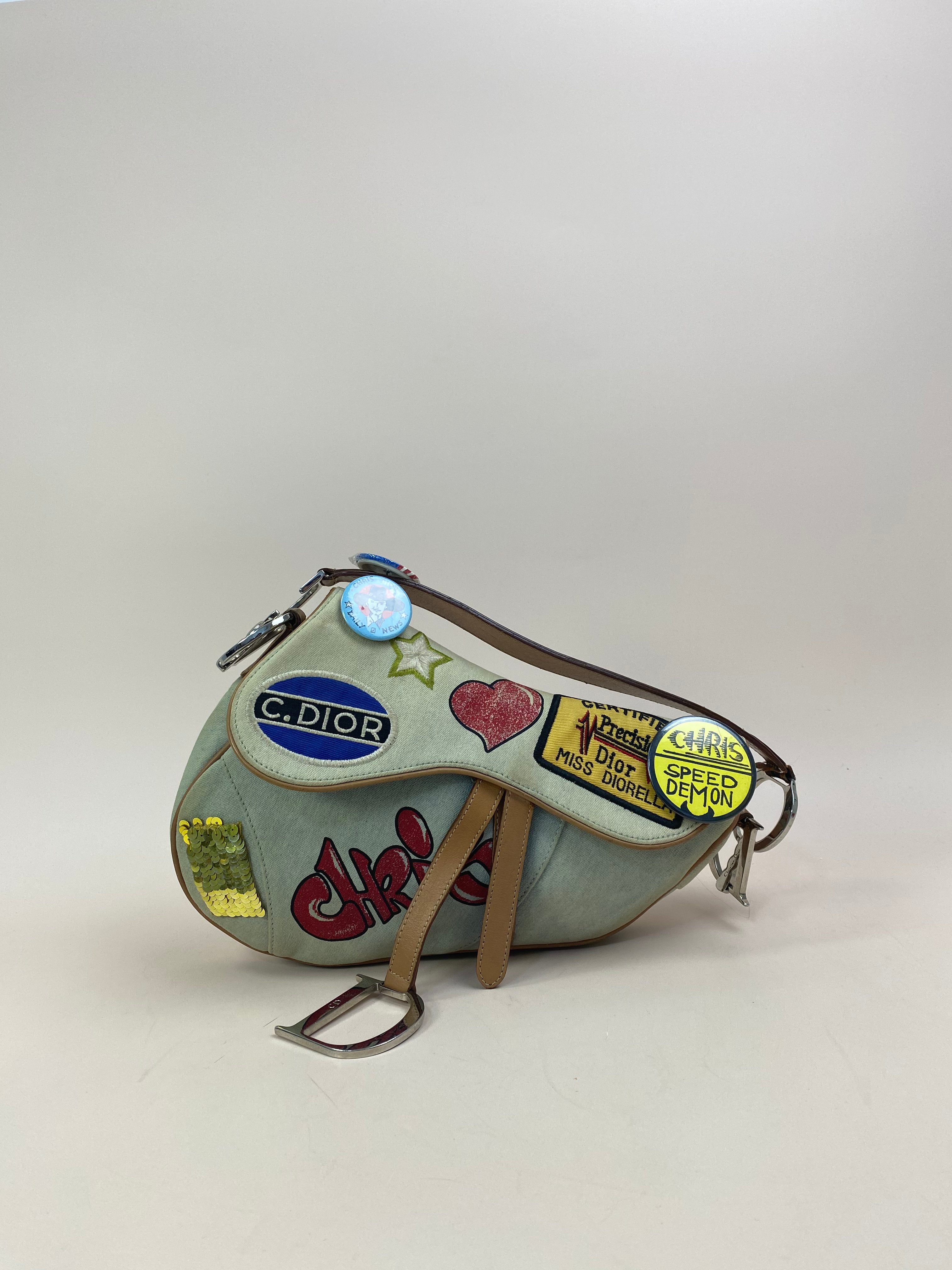 Christian Dior Light Blue Multicolor Limited Edition Speedway Denim Saddle Vintage Bag-handbag-Christian Dior-The Closet Egypt