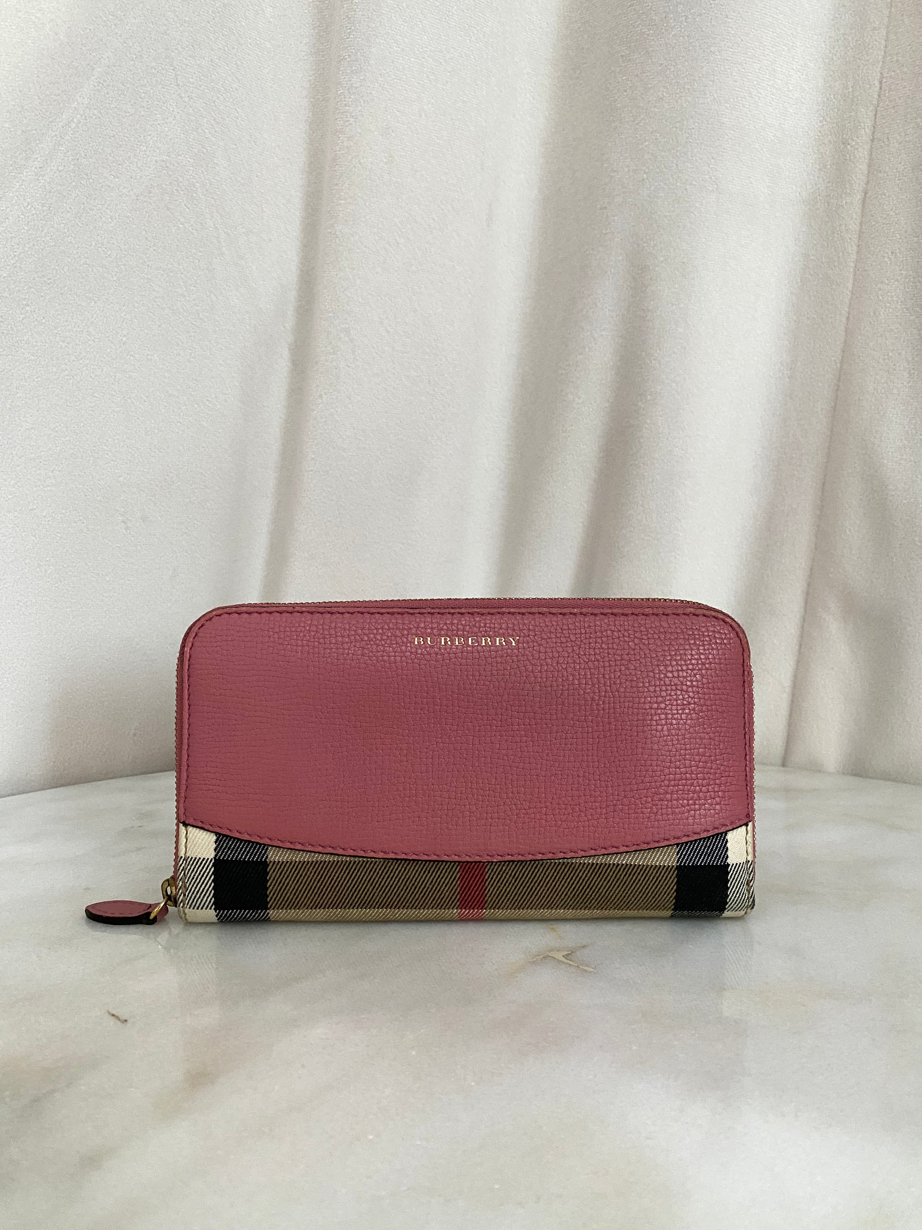 Burberry House Check Pink Zip Long Wallet-wallet-Burberry-The Closet Egypt