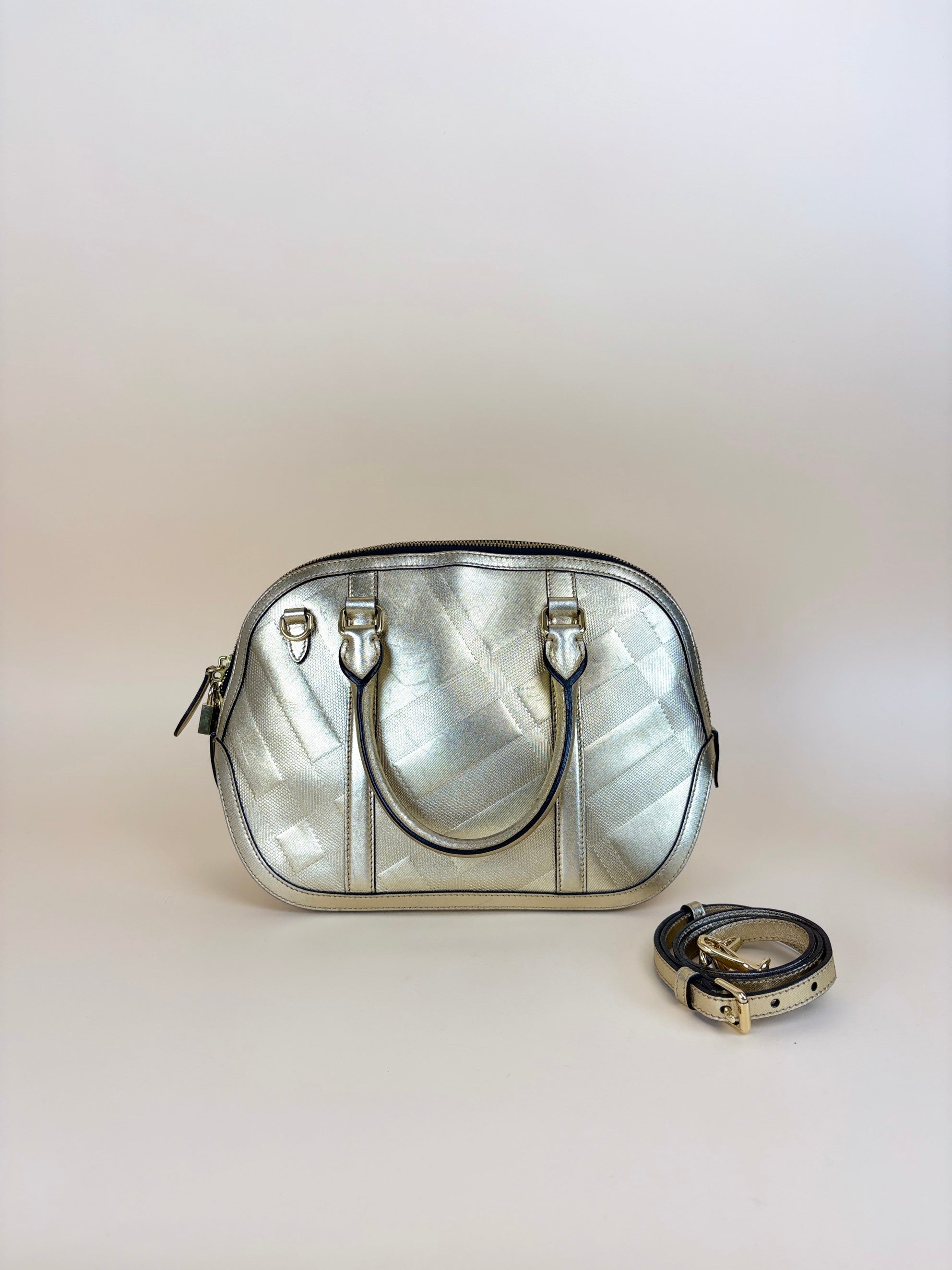 Burberry orchard bowling bag gold metallic top handle