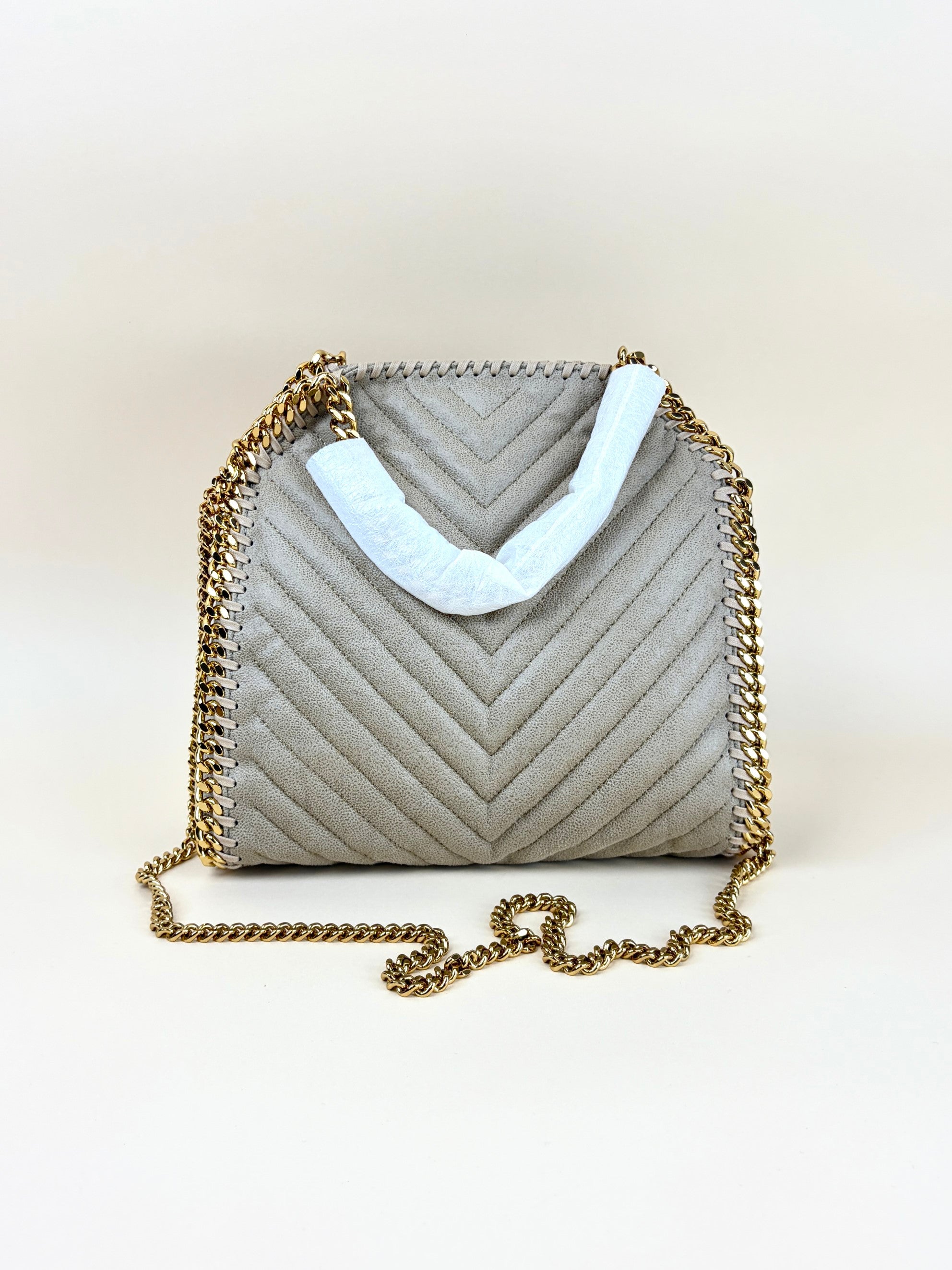 Stella McCartney beige fallabela chevron quilted mini tote bag