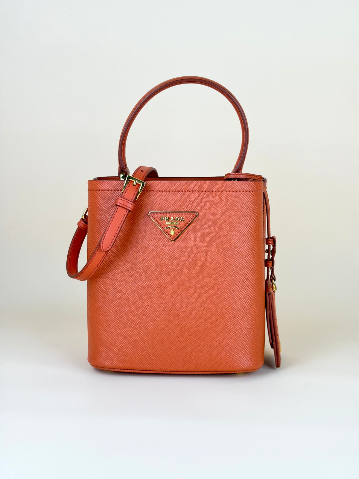 Prada orange saffiano leather Panier mini Bag