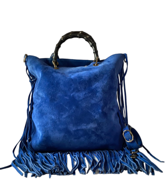 Gucci Blue Suede Bamboo Fringe Tote Bag-handbag-Gucci-The Closet Egypt