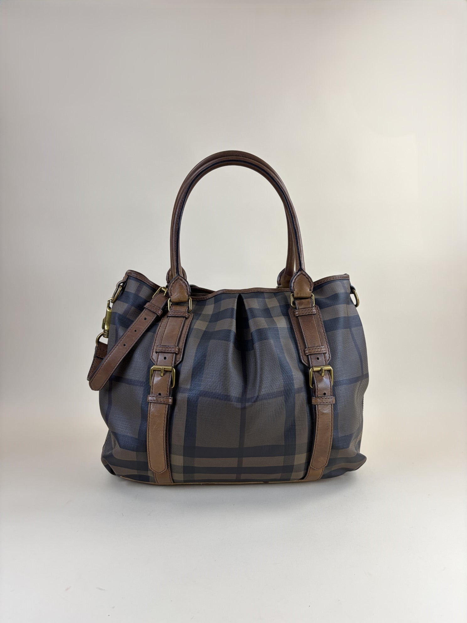 Burberry Brown Smoked Check Tote Northfield Bag with Strap