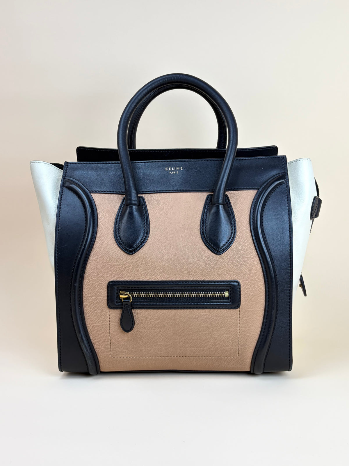 Celine dark beige grained calfskin medium phantom luggage toty bag