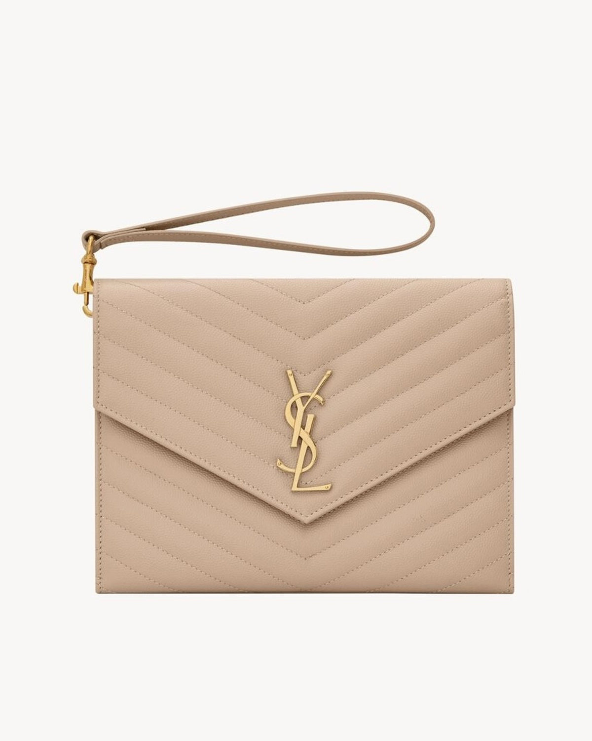 ysl dark beige grain de Poudre leather Cassandre flap