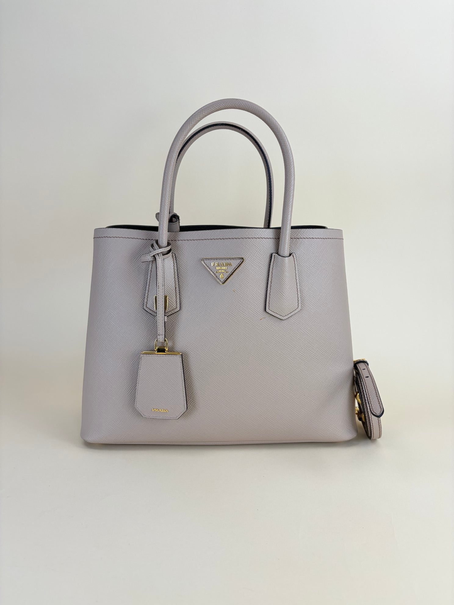 Prada Nude Double Medium Tote Bag with Strap