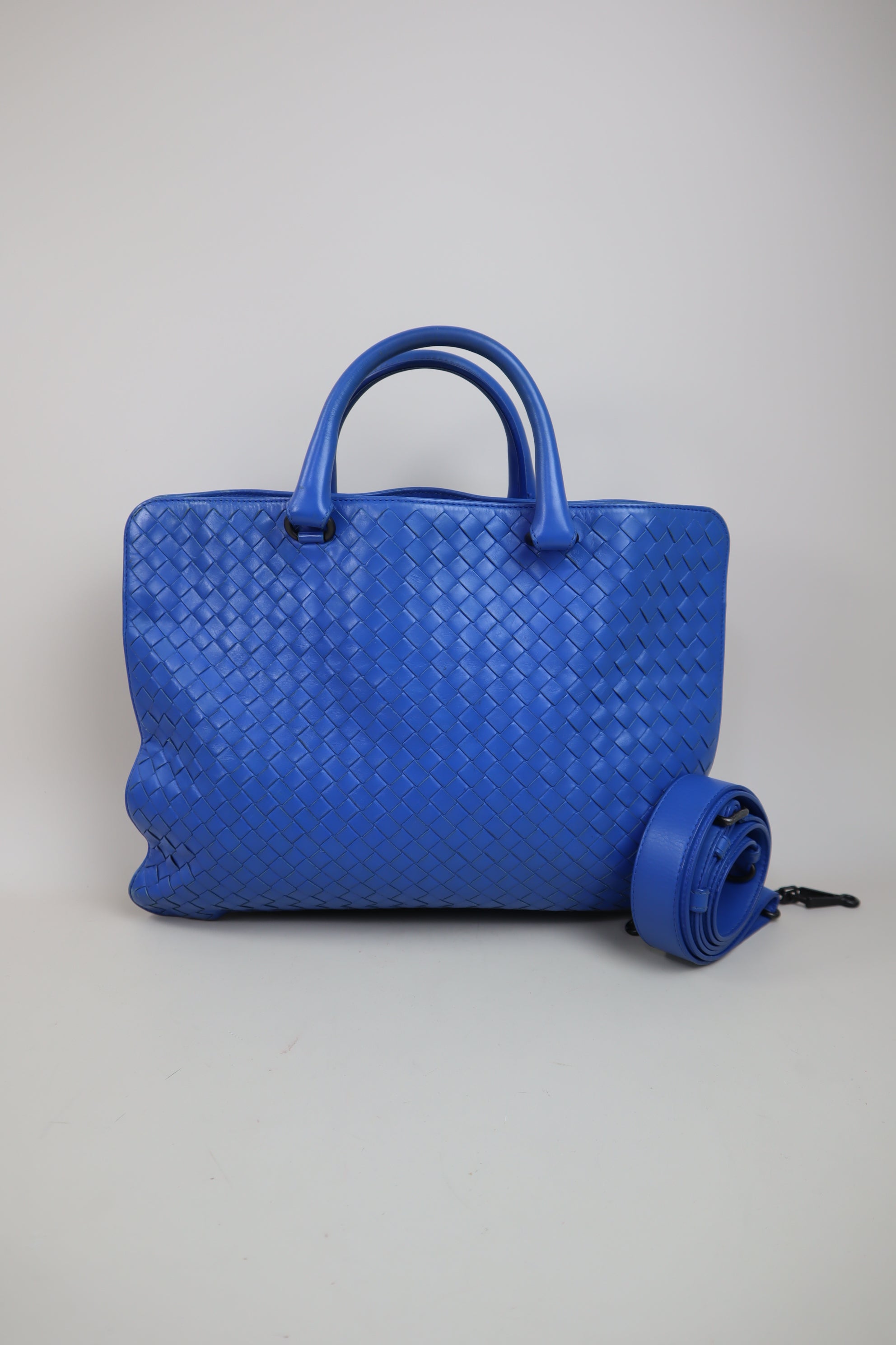 Bottega Veneta Blue Briefcase Intrecciato Tote Bag