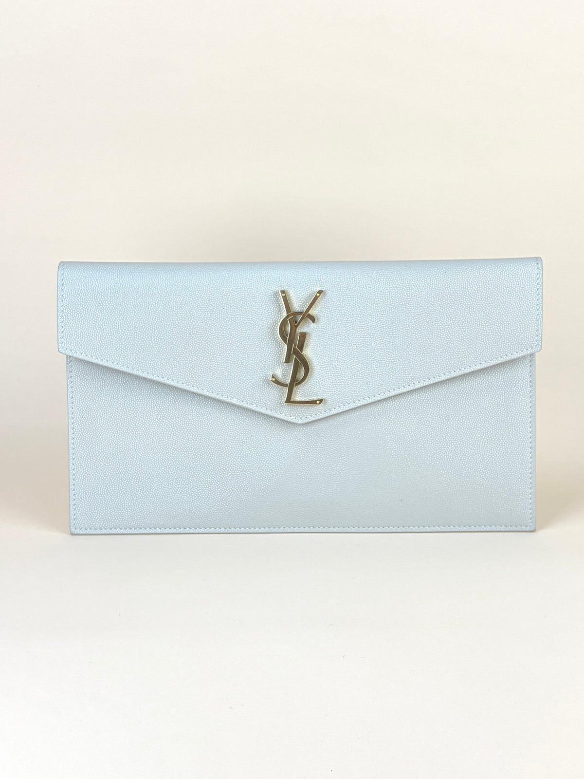 YSL white grain de Poudre leather Uptown pouch