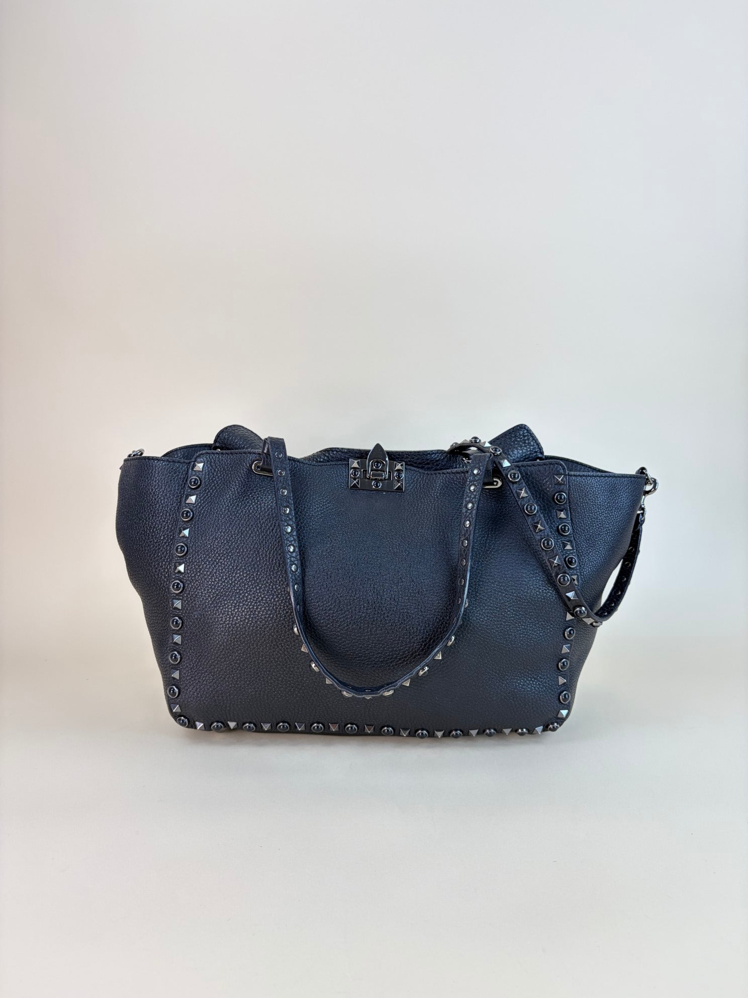 Valentino Black Onyx Medium Rockstud Rolling Tote Bag with Studded Strap