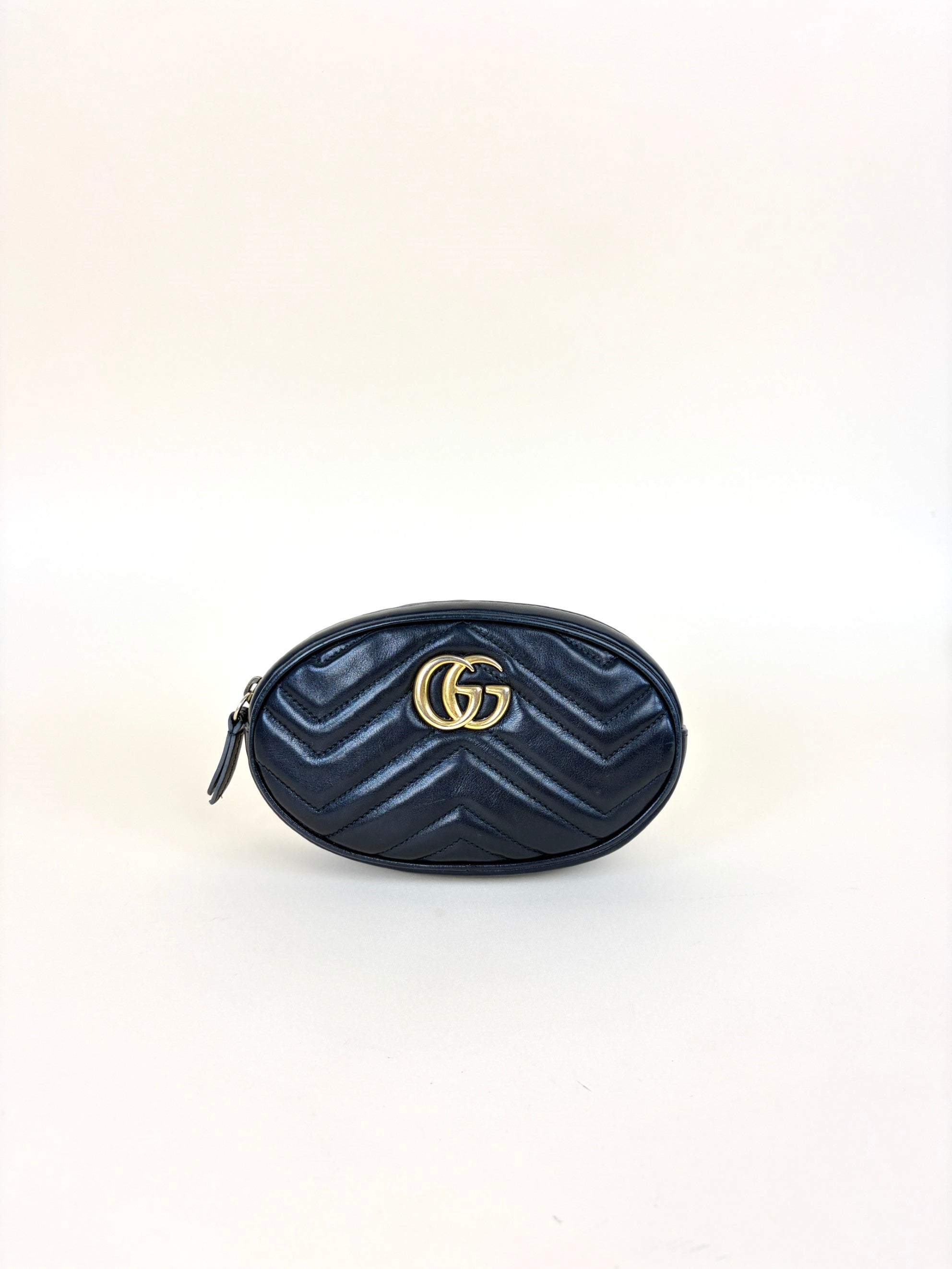 Gucci black calfskin matelassé GG Marmont belt bag