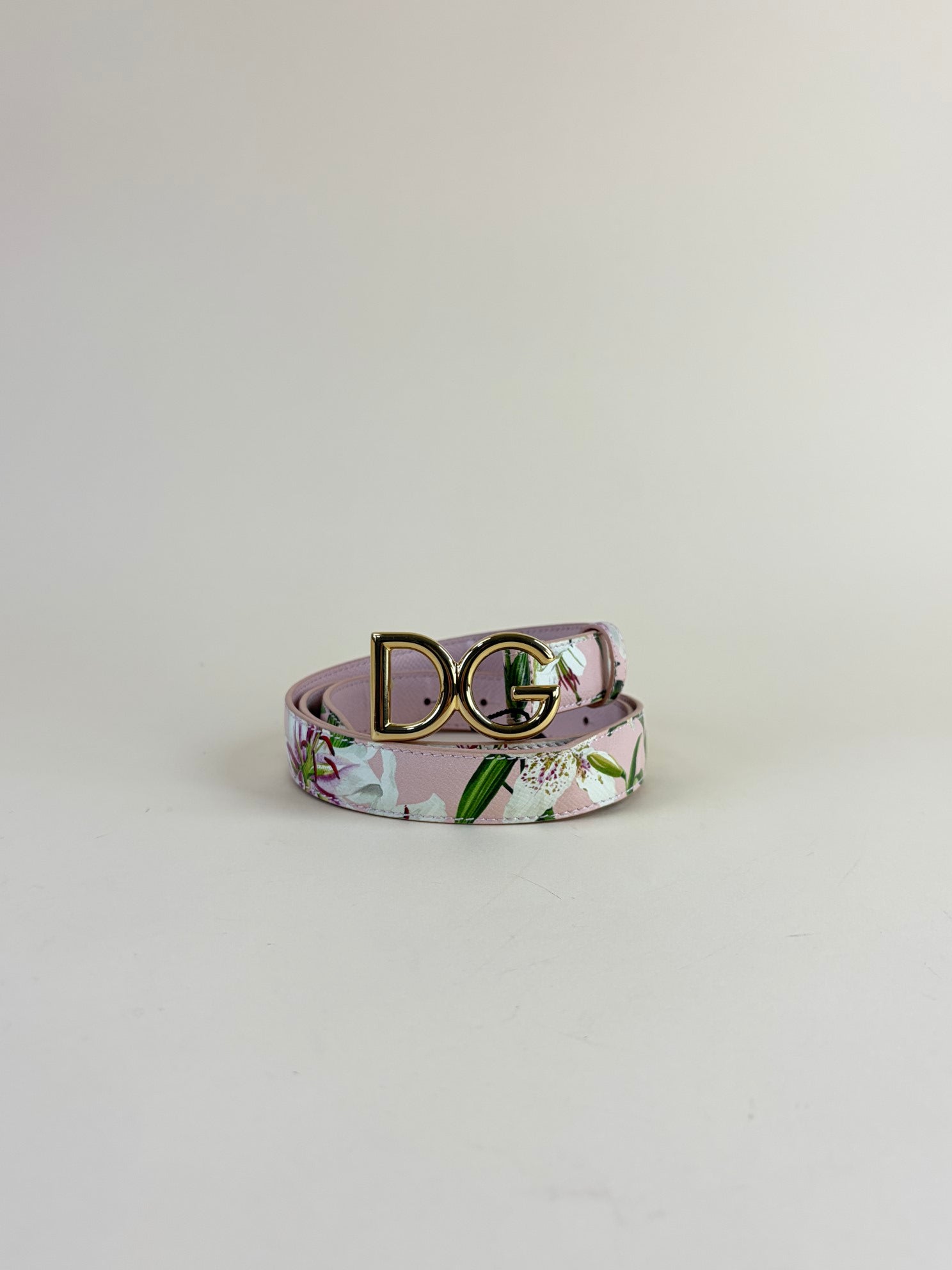 Dolce & Gabbana Pink Lily Print Flower Logo D&G Belt